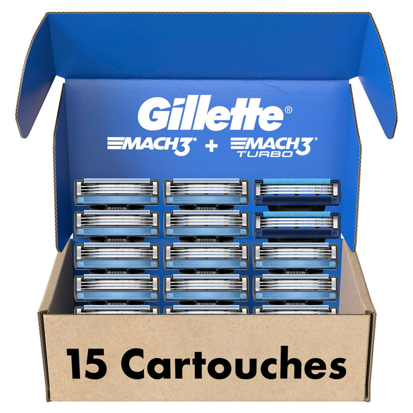 Gillette Men's Razor Blade Refills, 13 Mach3 Cartridges + 2 Mach3 Turbo Cartridges Blue, Total Pack of 15 🍁 All In One Marketplace Canada