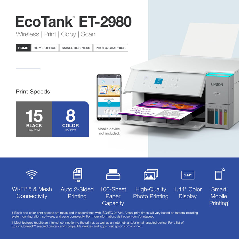 Epson EcoTank ET-2980 Wireless Color All-in-One Supertank Printer - White 🍁 All In One Marketplace Canada
