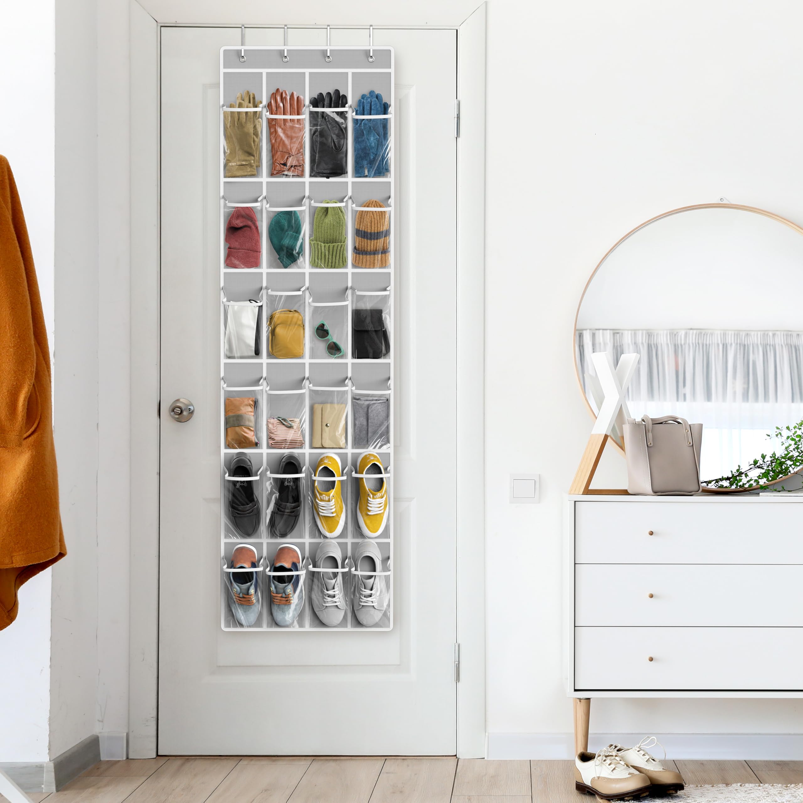 SimpleHouseware Crystal Clear Over The Door Hanging Shoe Organizer, 24 Pockets, Grey (162.6 cm H x 48.6 cm W) 🍁 All In One Marketplace Canada