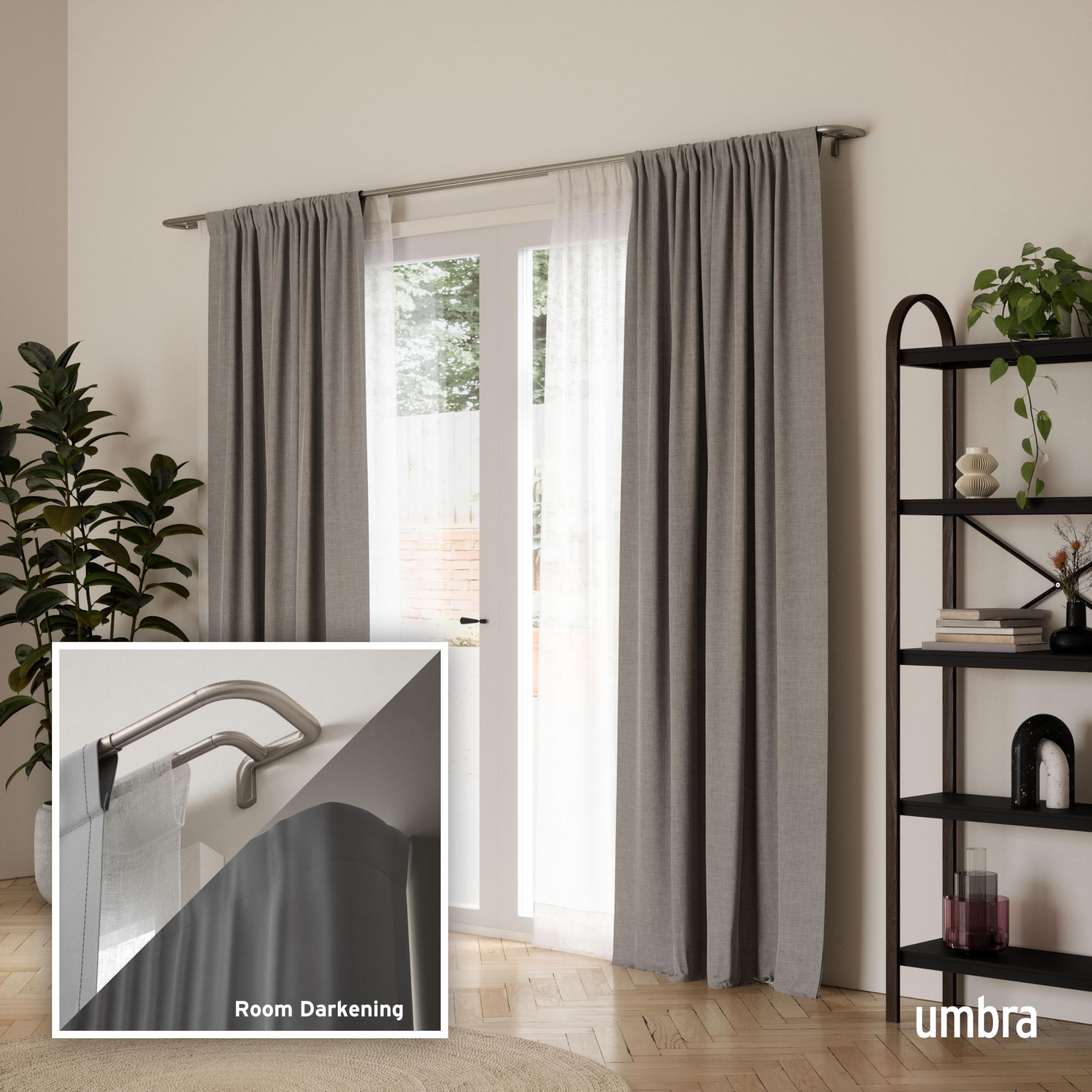 Umbra Twilight Double Curtain Rod Set – Wrap Around Design Ideal for Blackout or Room Darkening Panels, 66 to 144 Inches, Nickel 🍁 All In One Marketplace Canada
