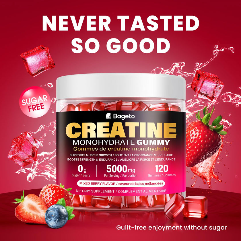 Creatine Monohydrate Gummies 5000mg for Men & Women, Gomitas de 5g Creatine Monohydrate,120 Pre Workout Gummies for Muscle Strength, Mixedberry (Pack of 1) 🍁 All In One Marketplace Canada