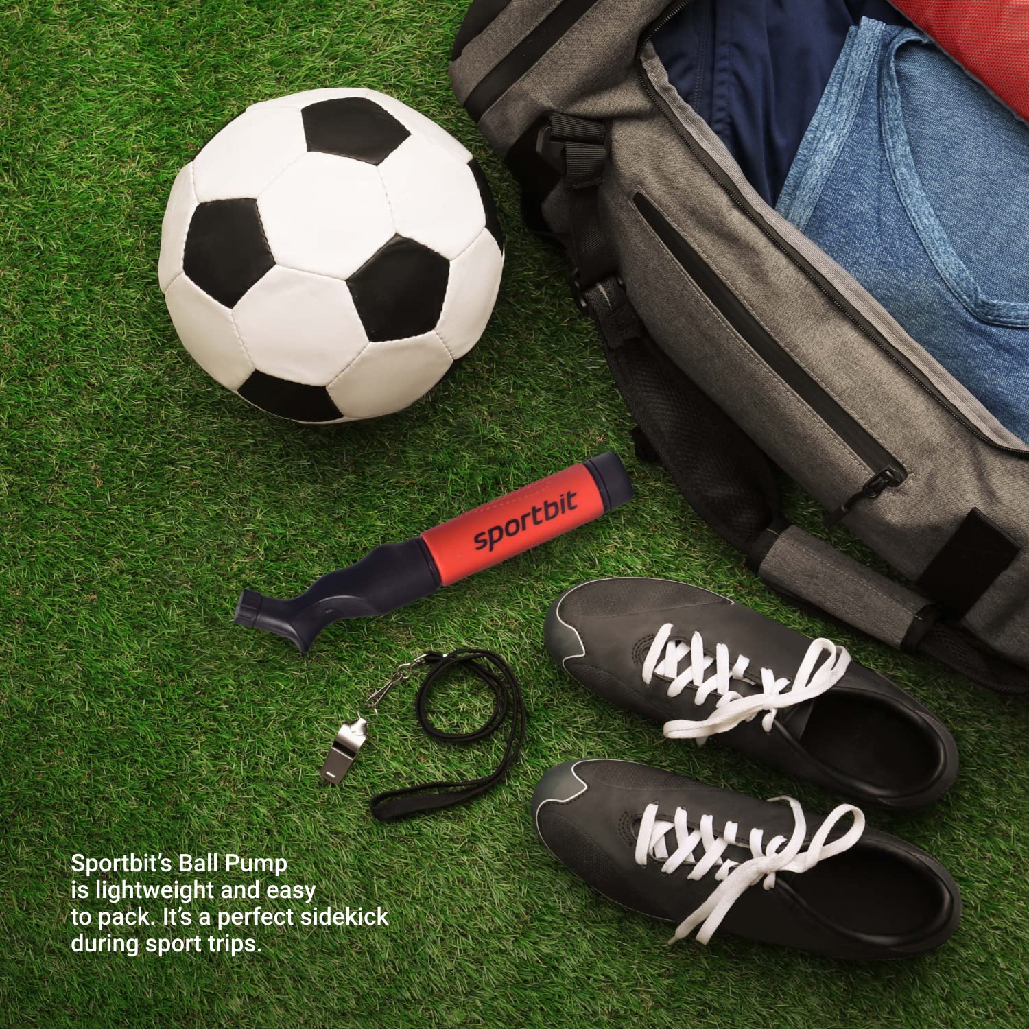 SPORTBIT Ball Pump for Sports Balls - Basketball Pump, Volleyball Pump, Football & Soccer Ball Air Pump - Hand Pump for All Sport Balls - Push & Pull Inflating System - Goes with 5 Needles Set 🍁 All In One Marketplace Canada
