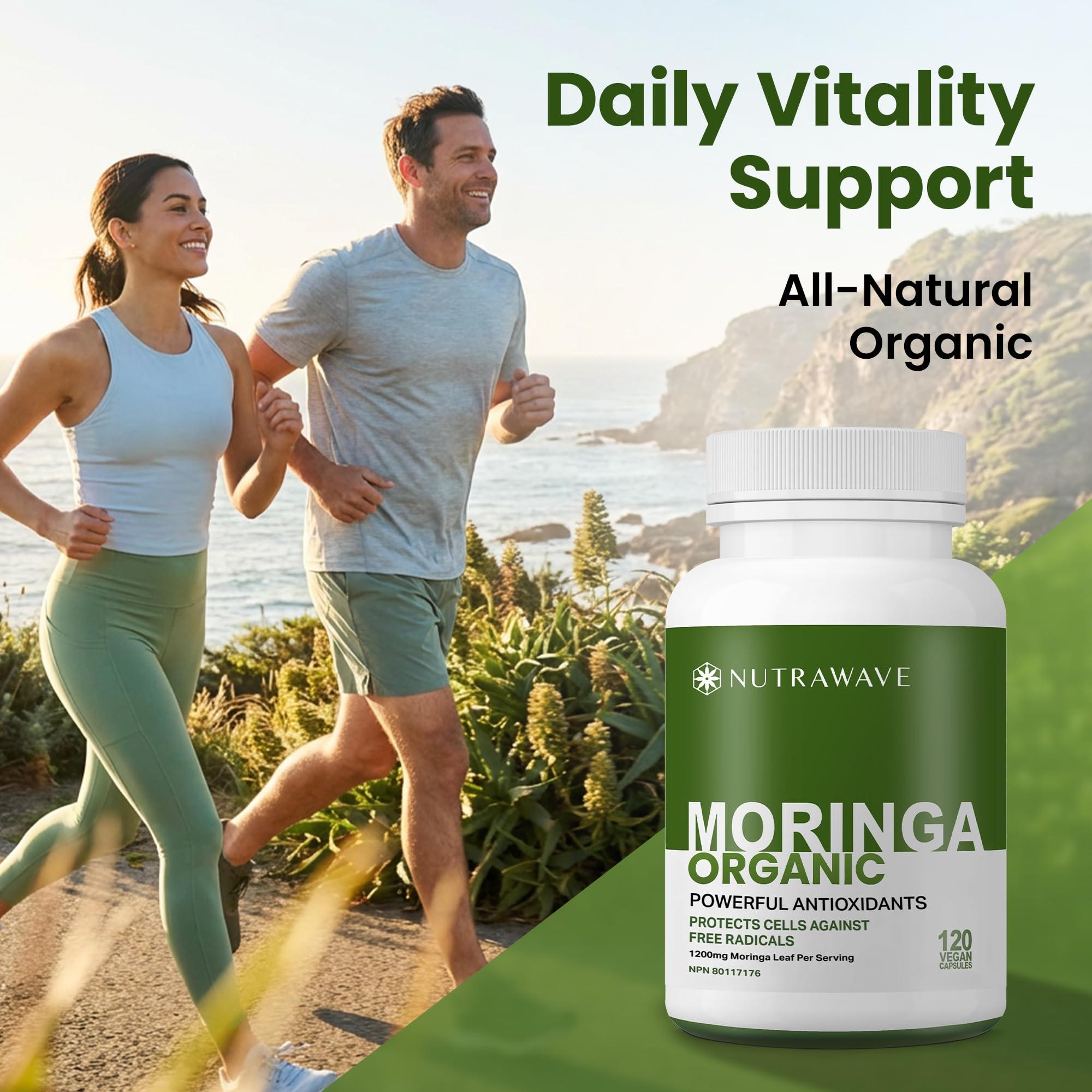Nutrawave ORGANIC MORINGA LEAF Capsules 1200mg High Potency (2 x 600mg) – Gluten Free, Non-GMO, Vegan-Friendly Antioxidant Supplement -120 Capsules 🍁 All In One Marketplace Canada
