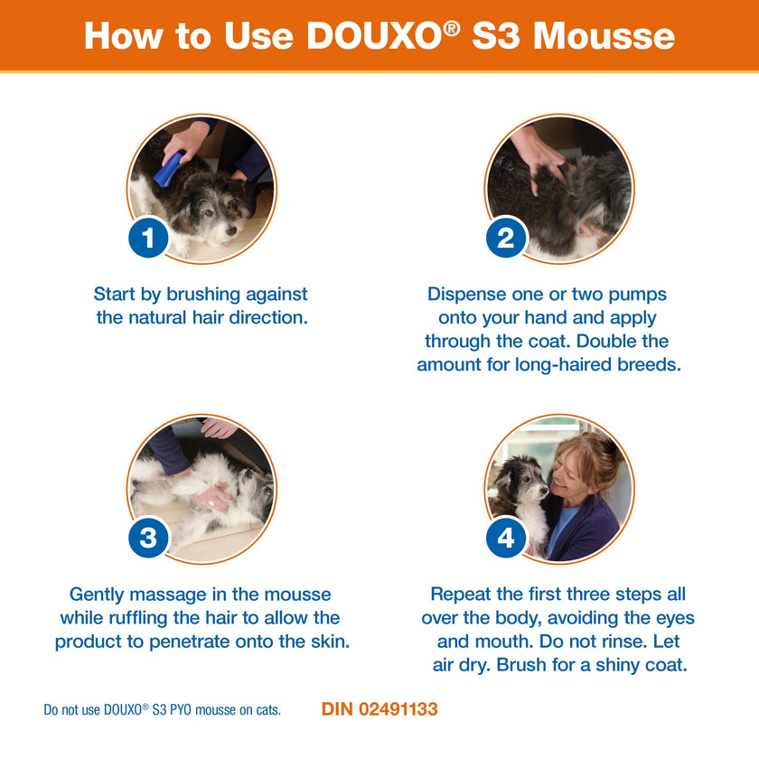 Douxo S3 Pyo Mousse, Contains 3% Chlorhexidine, for Dogs, 5.1 fl. oz. (150mL) 🍁 All In One Marketplace Canada