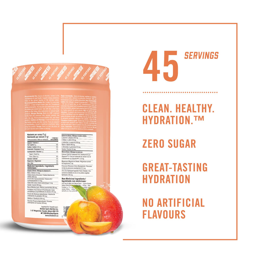 BioSteel Hydration Mix, Great Tasting with Zero Sugar, and No Artificial Flavours or Preservatives, Peach Mango, 45 Servings per Tub 🍁 All In One Marketplace Canada