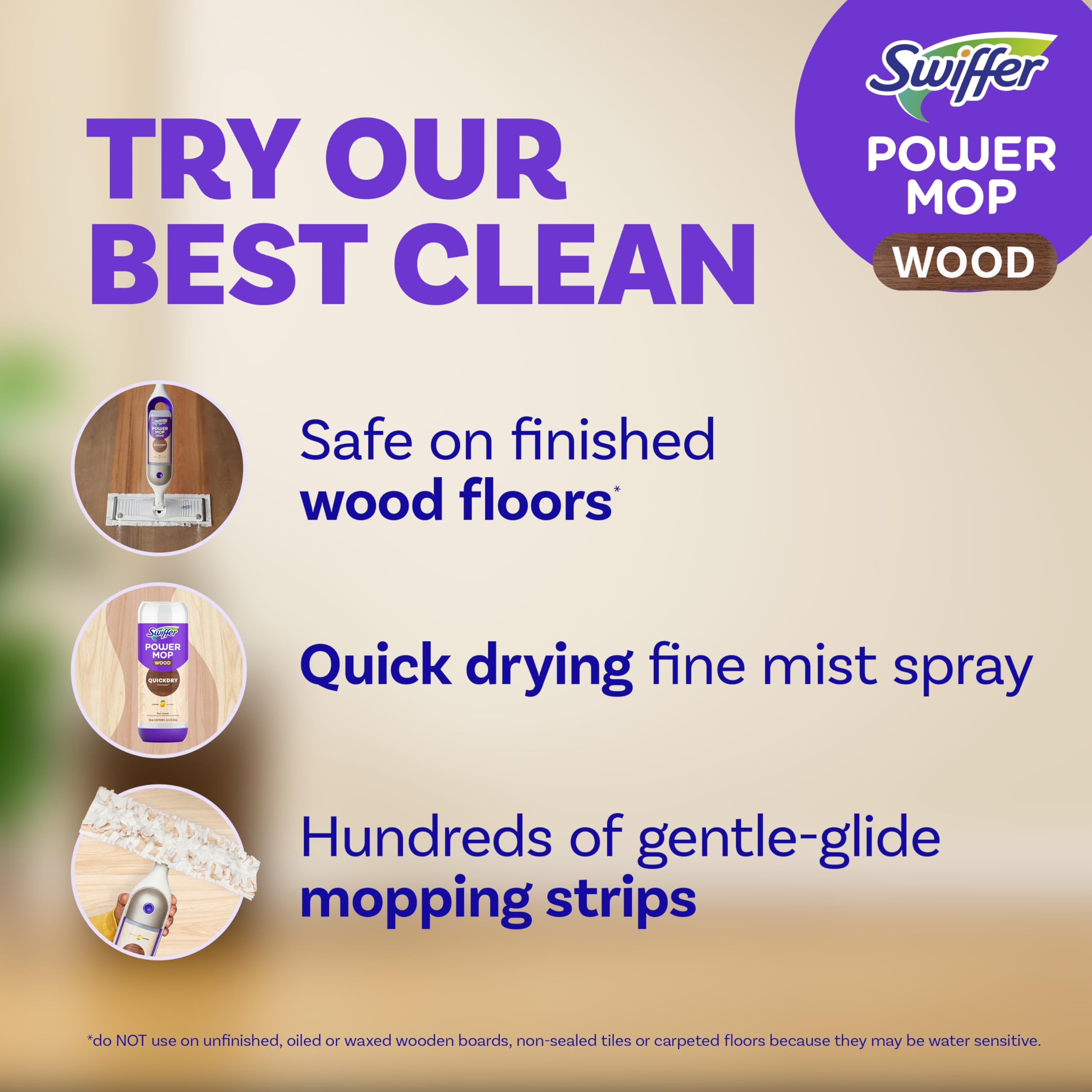 Swiffer Power Mop Wood, Hardwood Floor Cleaner for Mopping Home, All Purpose Multi-Surface Cleaning Set Includes PowerMop Wood, 2 Pads, 1 Quickdry Lemon Solution, & 2 Batteries, 5 Count 🍁 All In One Marketplace Canada