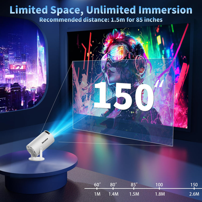 [2026 Upgraded] Mini Projector Support 4K 1080P FHD Auto Keystone 270° Rotatable with WiFi 6 and Bluetooth 5.2 Projector Portable Compatibile with HDMI/TV Stick/Memory Stick/Laptop,White 🍁 All In One Marketplace Canada