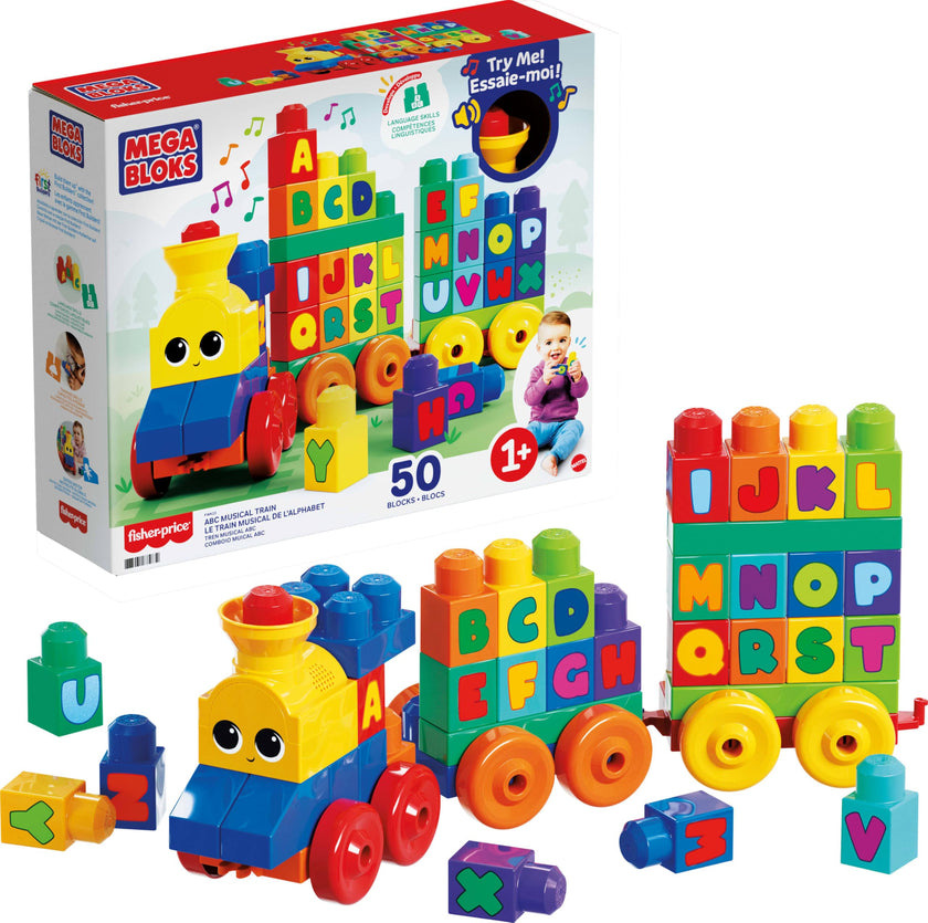 MEGA BLOKS First Builders Toddler Building Blocks Toy Set, ABC Musical Train with 50 Pieces, Music and Sounds, Ages 1+ Years 🍁 All In One Marketplace Canada