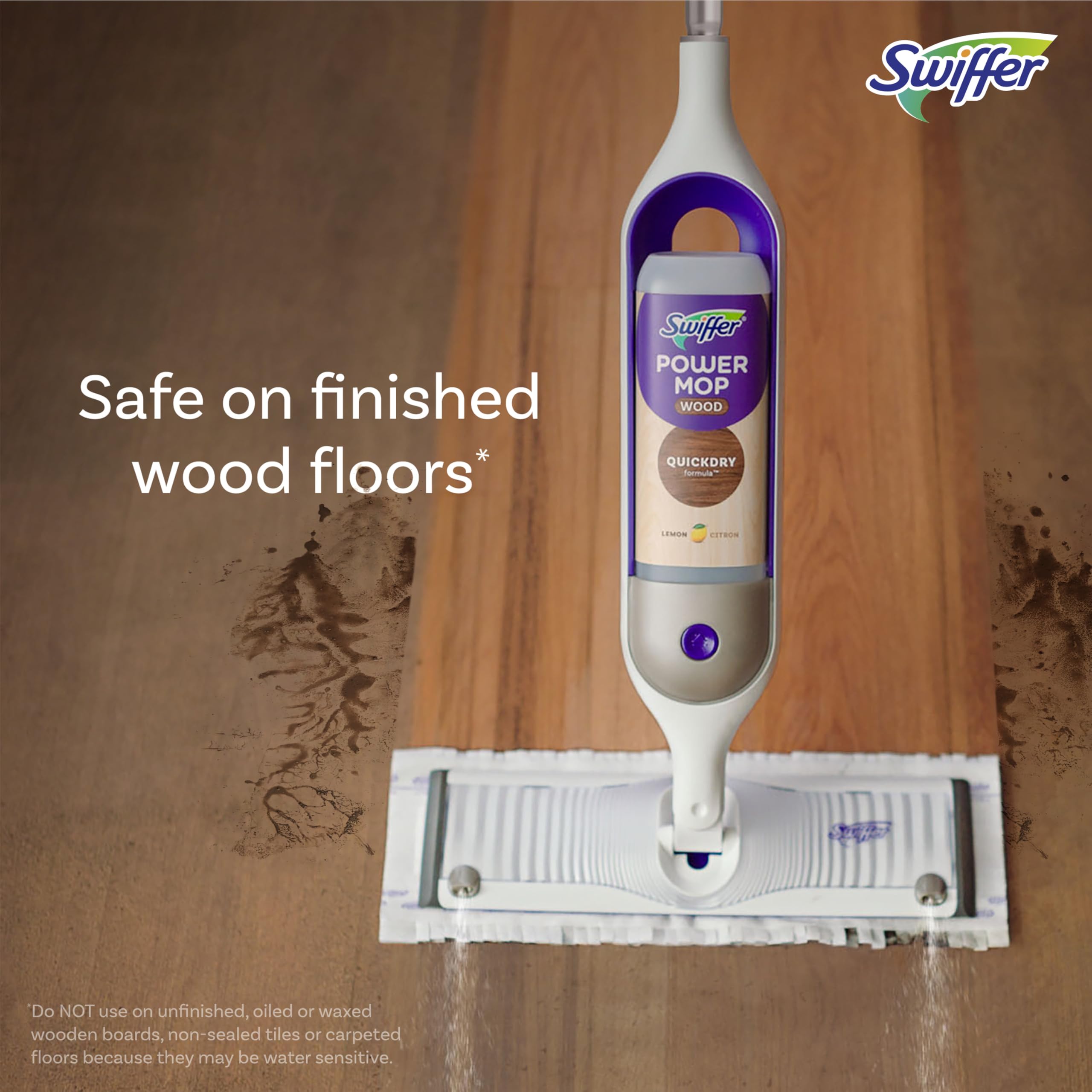 Swiffer Power Mop Wood, Hardwood Floor Cleaner for Mopping Home, All Purpose Multi-Surface Cleaning Set Includes PowerMop Wood, 2 Pads, 1 Quickdry Lemon Solution, & 2 Batteries, 5 Count 🍁 All In One Marketplace Canada