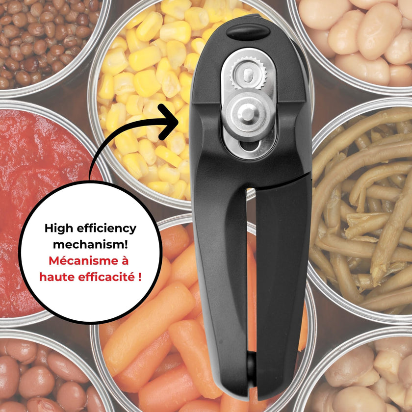 Starfrit MightiCan Can Opener, Safe Smooth-Cut Design, Holds Lid and Leaves No Sharp Edges, Comfort Grip Handle, Heavy-Duty Non-Slip Knob, 3-Year Warranty, Black 🍁 All In One Marketplace Canada
