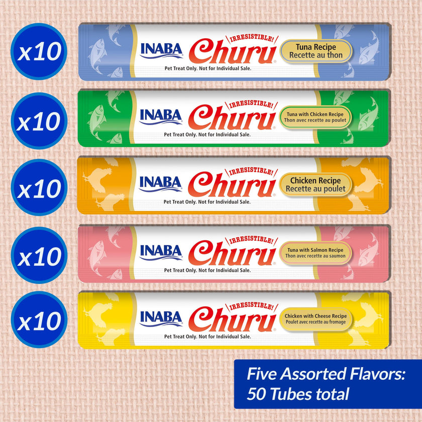 INABA Churu Cat Treats, Grain-Free, Lickable, Squeezable Creamy Purée Cat Treat/Topper with Vitamin E & Taurine, 0.5 Ounces Each Tube, 50 Tubes, Tuna & Chicken Variety 🍁 All In One Marketplace Canada
