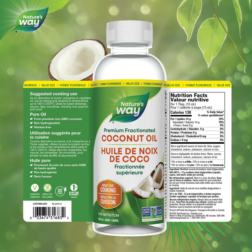 Nature's Way Premium Coconut Oil, Great for Cooking, Liquid, 600 ml 🍁 All In One Marketplace Canada