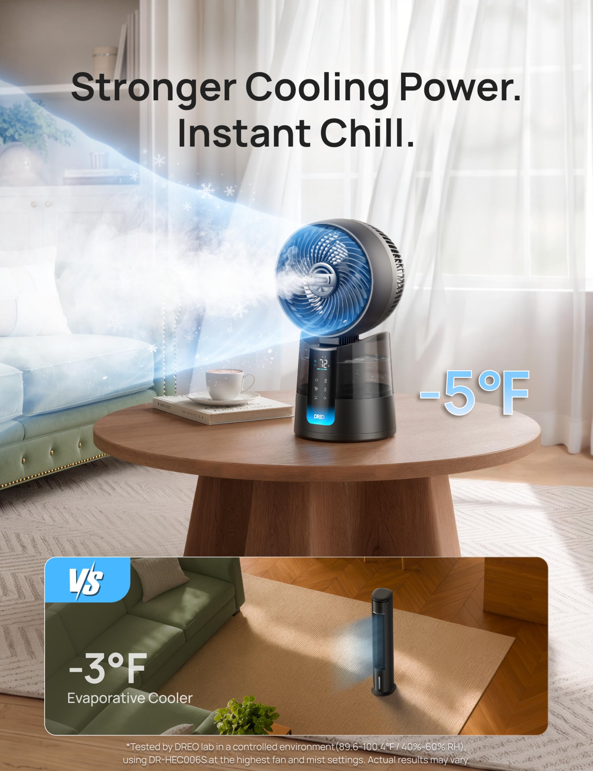 DREO TurboCool Misting Fan 516S, 150°+30°Omni-directional Oscillating Cooling Desk Fans that Blow Cold Air, 26 ft/s,Evaporative Air Cooler, 20dB, 6 Speeds 2 Modes, Remote & APP, RGB, Indoor, Grey 🍁 All In One Marketplace Canada