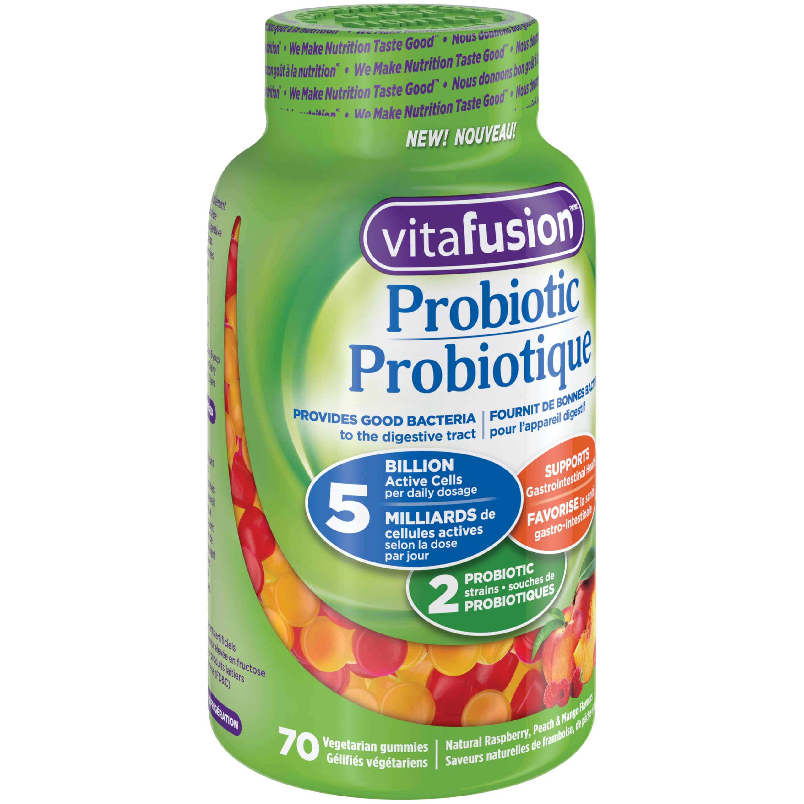 Vitafusion Probiotic Gummies - Provides Good Bacteria to the Digestive Tract, 5 Billion Active Cells, 2 Probiotic Strains, Supports Gastrointestinal Health, 35-Day Supply - 70 Count 🍁 All In One Marketplace Canada