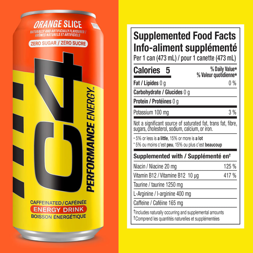 Cellucor C4 Performance Energy Drink, Orange Slice, Carbonated Sugar Free Drink with no Artificial Colours or Dyes, 473mL, 12 count 🍁 All In One Marketplace Canada