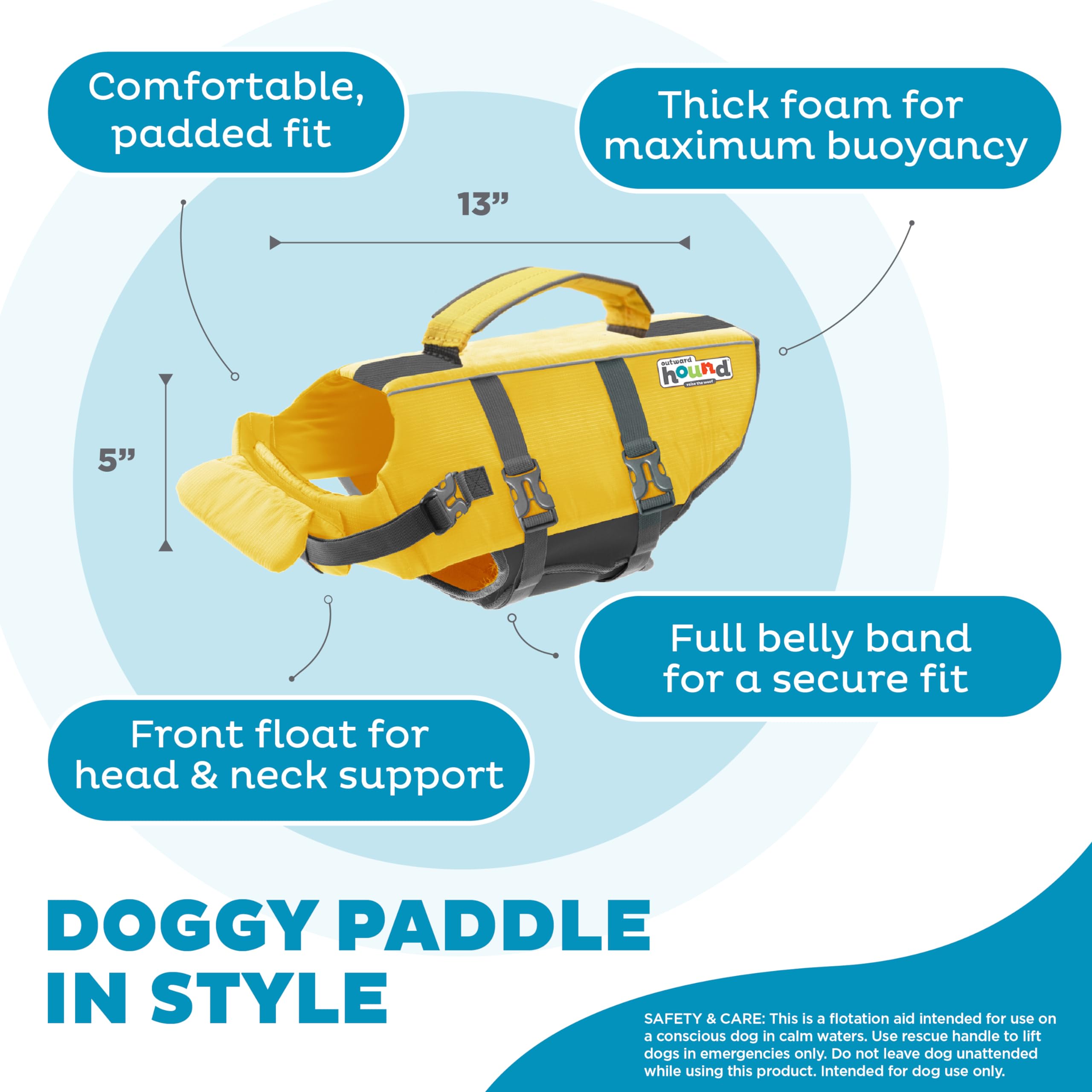 Outward Hound Granby Splash Dog Life Jacket with Handle, Reflective Floating Vest for Swimming & Boating, Maximum Buoyancy, All Skill Levels, Small Dogs & Puppies (16–20