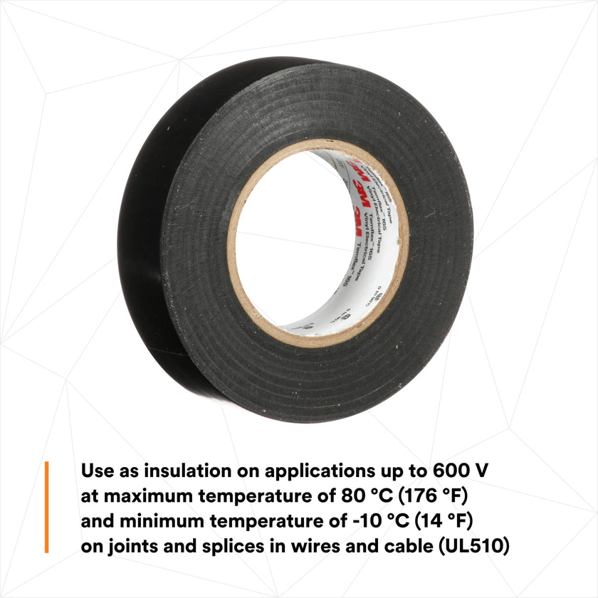 3M Temflex 165, Vinyl Colour Coding Electrical Tape, Black, 3/4in x 60ft, 10 Rolls 🍁 All In One Marketplace Canada