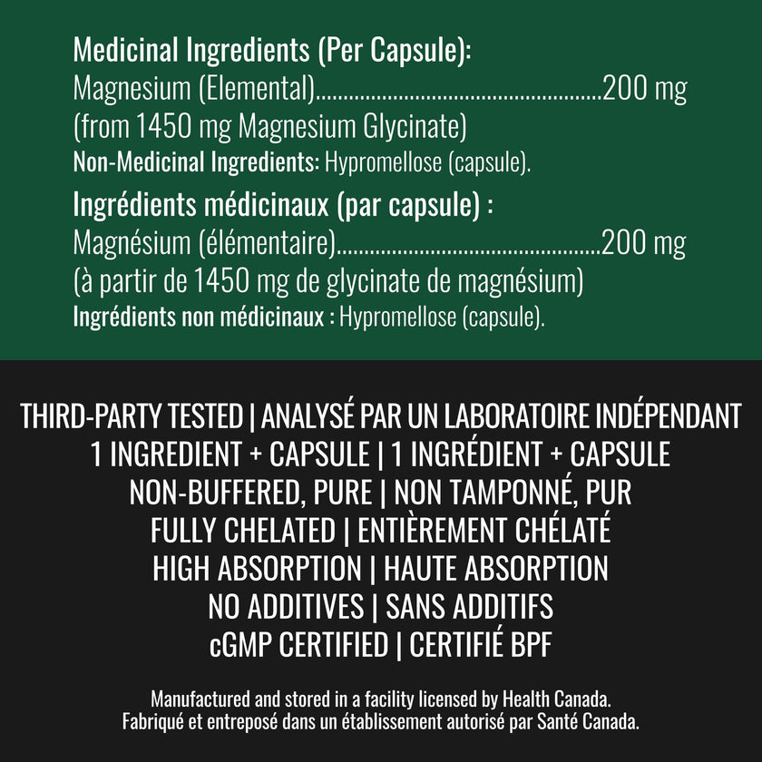 Magnesium Glycinate 200 mg Capsules (Elemental) from Non-Buffered Fully Chelated 100% Magnesium Bisglycinate - 300 Max-Capacity High-Absorption Capsules - Made in Canada - Nutritionn 🍁 All In One Marketplace Canada