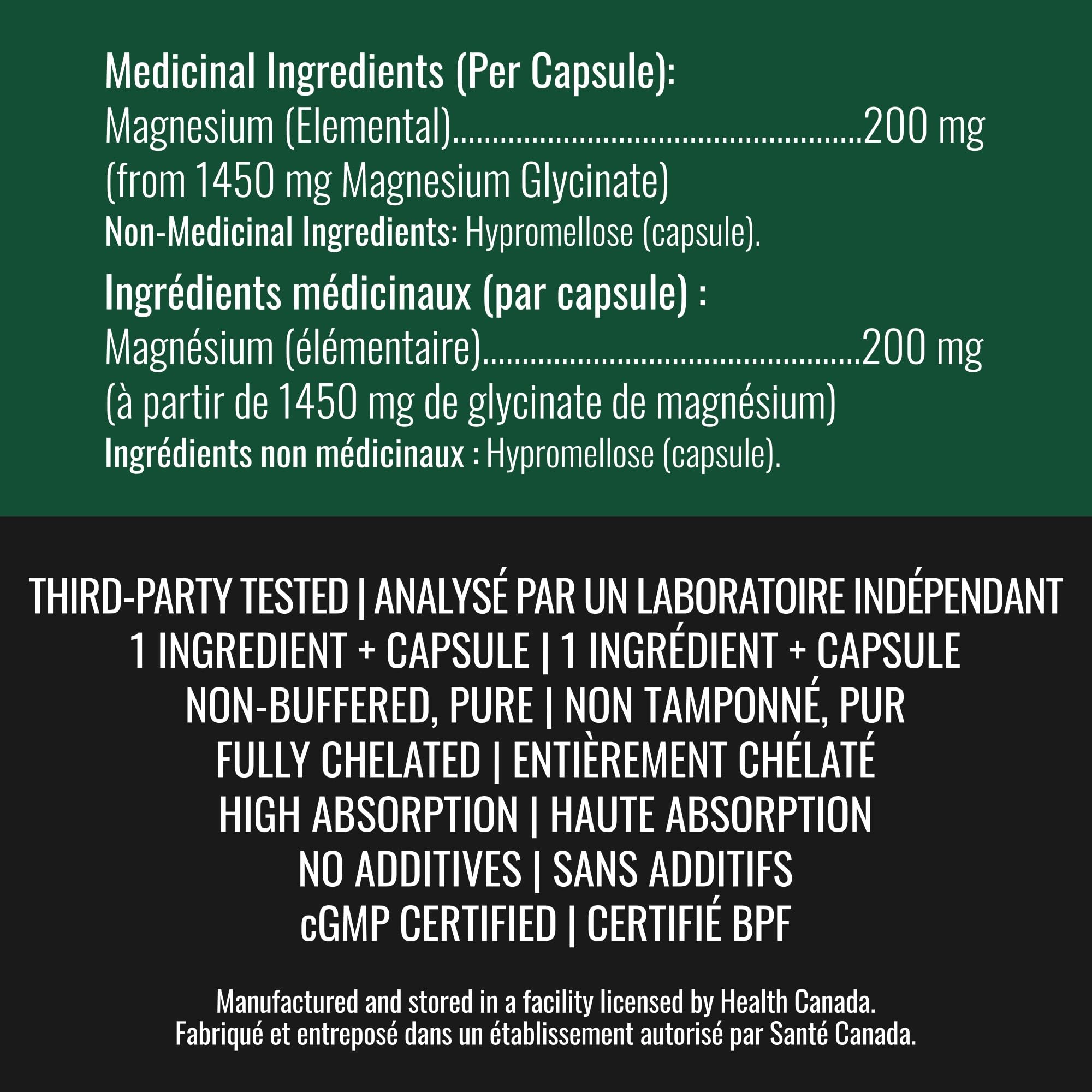 Magnesium Glycinate 200 mg Capsules (Elemental) from Non-Buffered Fully Chelated 100% Magnesium Bisglycinate - 62 Max-Capacity High-Absorption Capsules - Made in Canada - Nutritionn 🍁 All In One Marketplace Canada