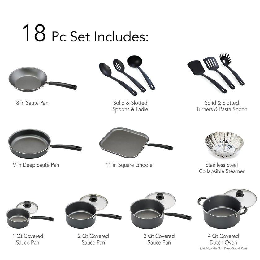 Tramontina PrimaWare 18-Piece Nonstick Cookware Set, Gray 🍁 All In One Marketplace Canada