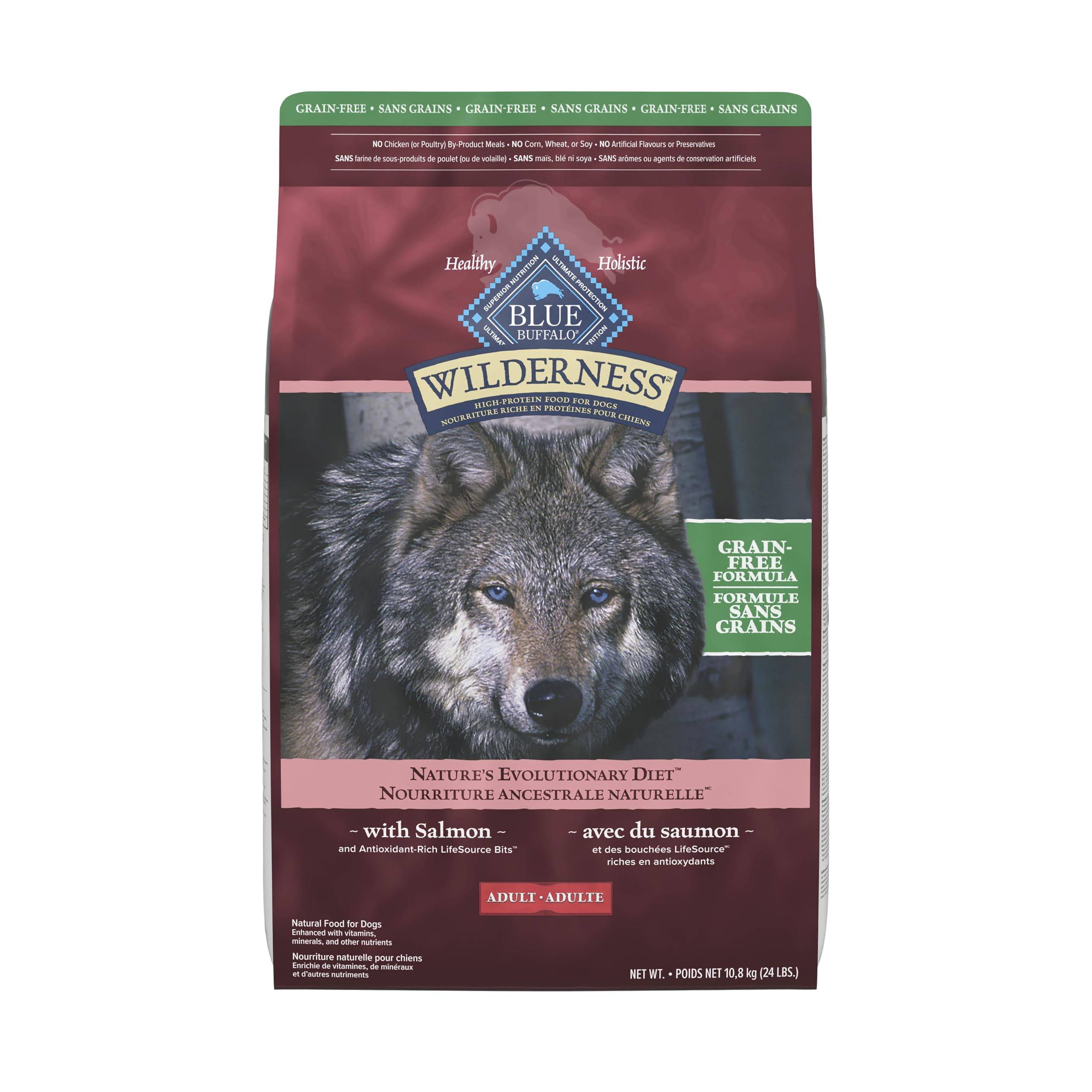 Blue Buffalo Wilderness with Salmon High Protein Grain Free Dry Dog Food for Adult Dogs, 34% Protein, Supports Immunity with Antioxidant-Rich LifeSource Bits 10.8 Kg/24lbs Bag 🍁 All In One Marketplace Canada