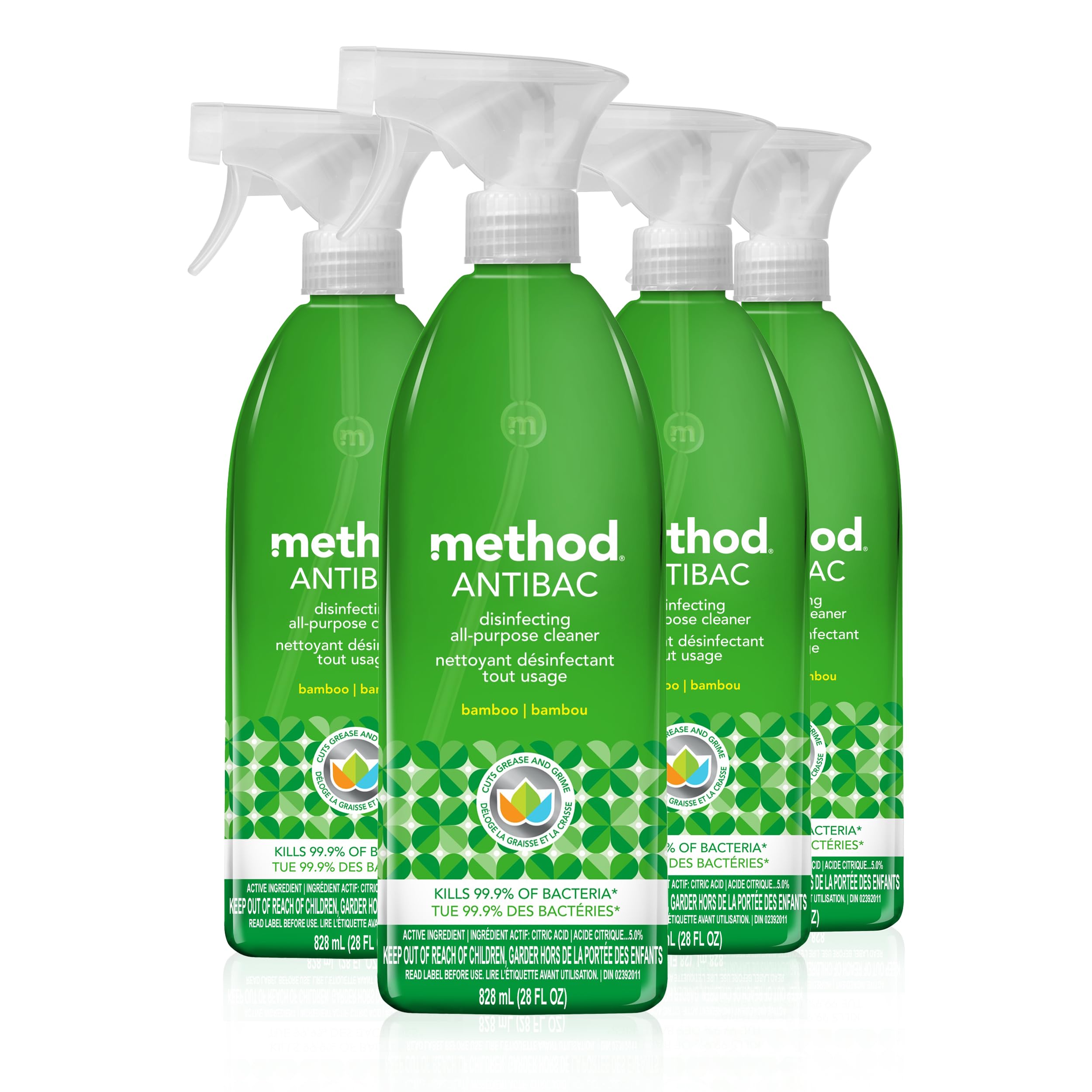 Method Antibacterial All-Purpose Cleaner Spray, Disinfectant Spray Perfect for Most Counters, Tiles, Stone, and Surfaces, Kitchen and Home Essentials, Bamboo Scent, 828 mL Spray Bottles, 4 Pack, Clear 🍁 All In One Marketplace Canada