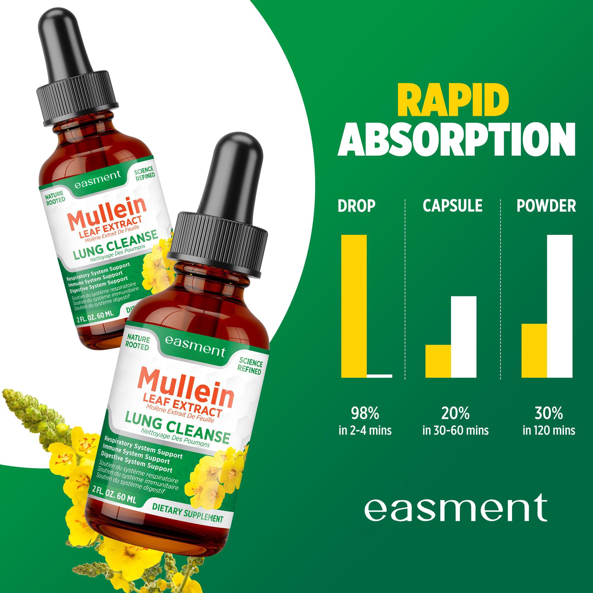 Easment Mullein Leaf Extract Drops for Lungs – Herbal Supplement for Lung Cleanse, Mucus & Phlegm Relief – Alcohol-Free Liquid 🍁 All In One Marketplace Canada