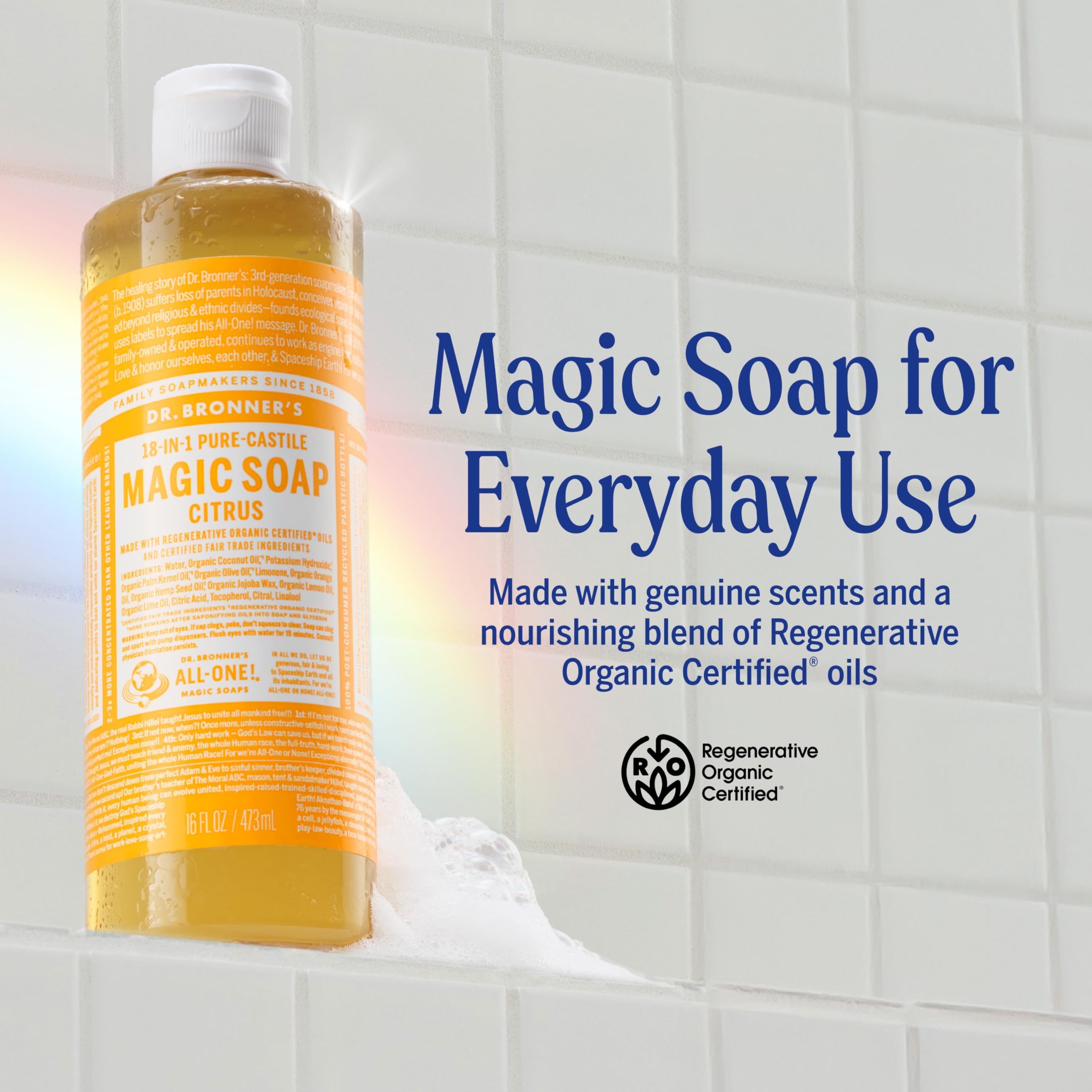 Dr. Bronner’s - Pure-Castile Liquid Soap (Citrus, 946 mL) - Made with Organic Oils, 18-in-1 Uses: Face, Body, Hair, Laundry, Pets and Dishes, Concentrated, Vegan, Non-GMO 🍁 All In One Marketplace Canada