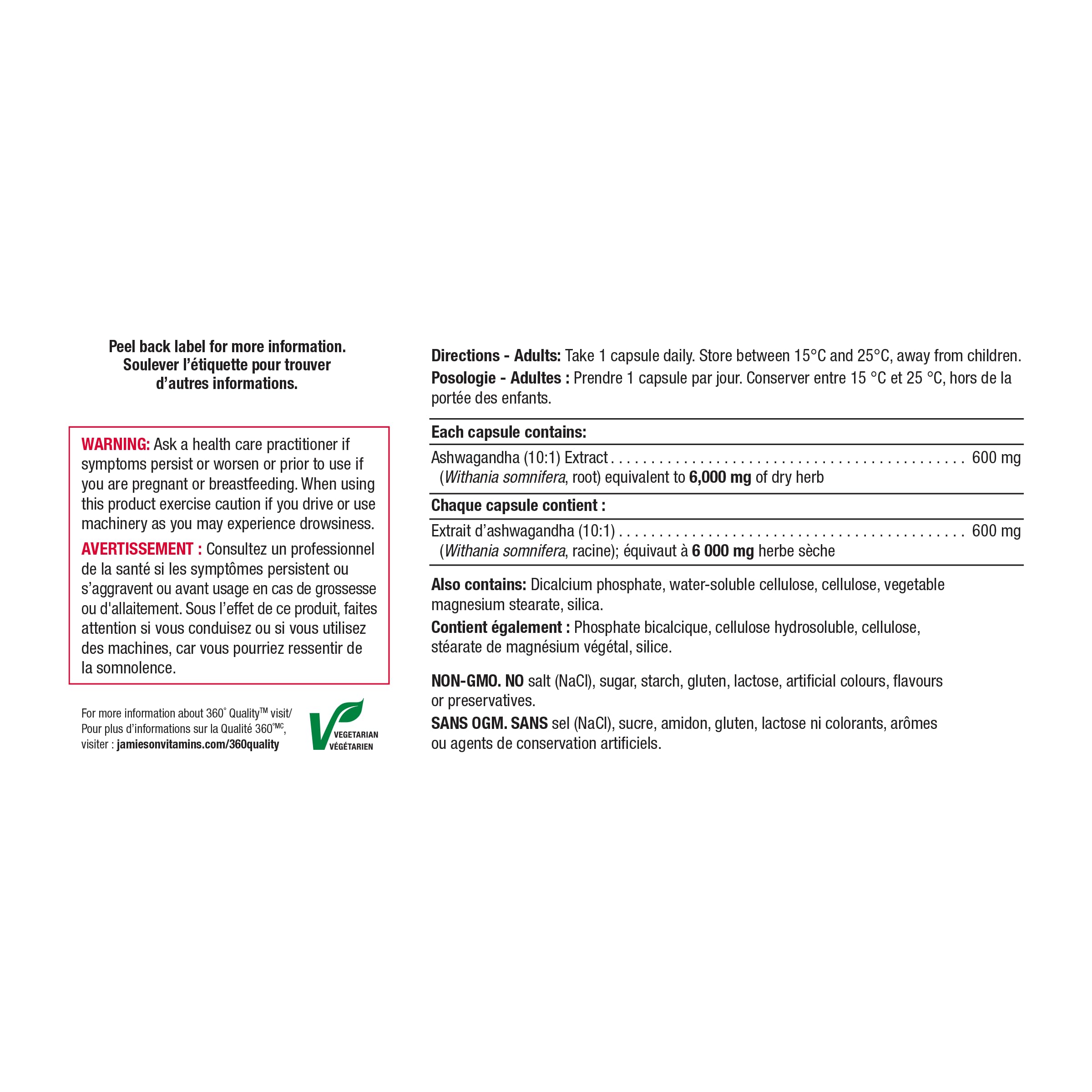 Jamieson High-Potency Ashwagandha 6,000 mg, Increases Resistance to Stress, Adaptogen, and Enhances Memory. Non-GMO, Vegetarian, Gluten-Free, Only One Per Day, Value Size, 100 Capsules 🍁 All In One Marketplace Canada