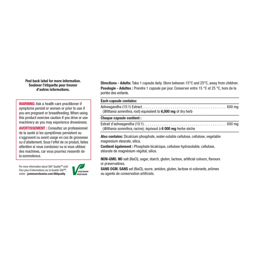 Jamieson High-Potency Ashwagandha 6,000 mg, Increases Resistance to Stress, Adaptogen, and Enhances Memory. Non-GMO, Vegetarian, Gluten-Free, Only One Per Day, Value Size, 100 Capsules 🍁 All In One Marketplace Canada