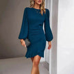 Women's Puff Long Sleeve Fashion Solid Color Bodycon Formal Dress Women Clothing