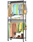 Sakugi Clothing Rack - Coat Rack with Shelves & Wheels, Multi-Functional Clothes Rack with Hooks, Sturdy Metal Garment Shelf for Bedroom, Laundry, Balcony, 84W × 31D × 202H cm, Black 🍁 All In One Marketplace Canada