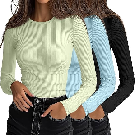 Women's 3D Print Crew-Neck Slim-Fit Long-Sleeve T-Shirt | Canada & USA