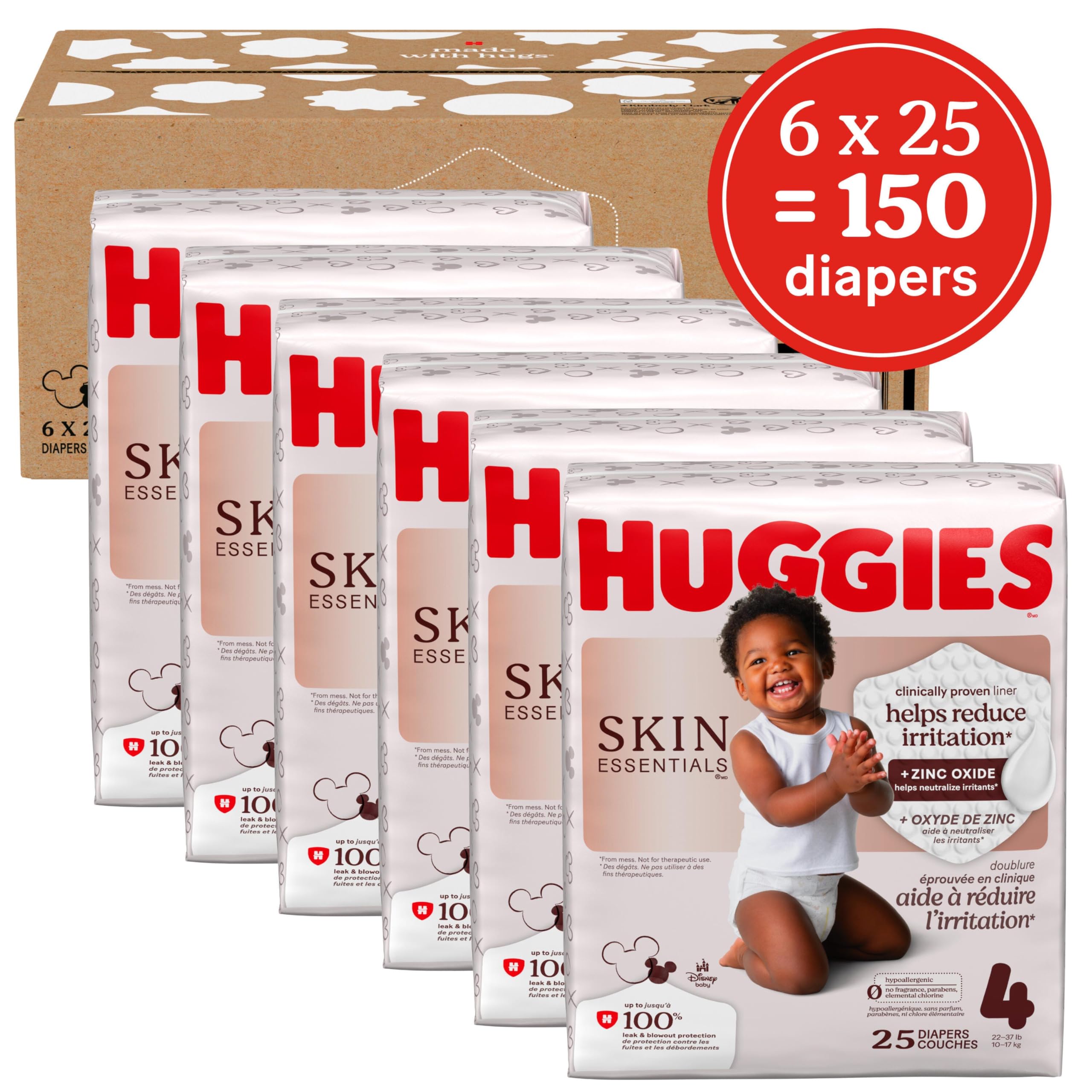 Huggies Size 4 Diapers, Skin Essentials Baby Diapers, Size 4 (22-37 lbs), 150 Count, Packaging May Vary 🍁 All In One Marketplace Canada