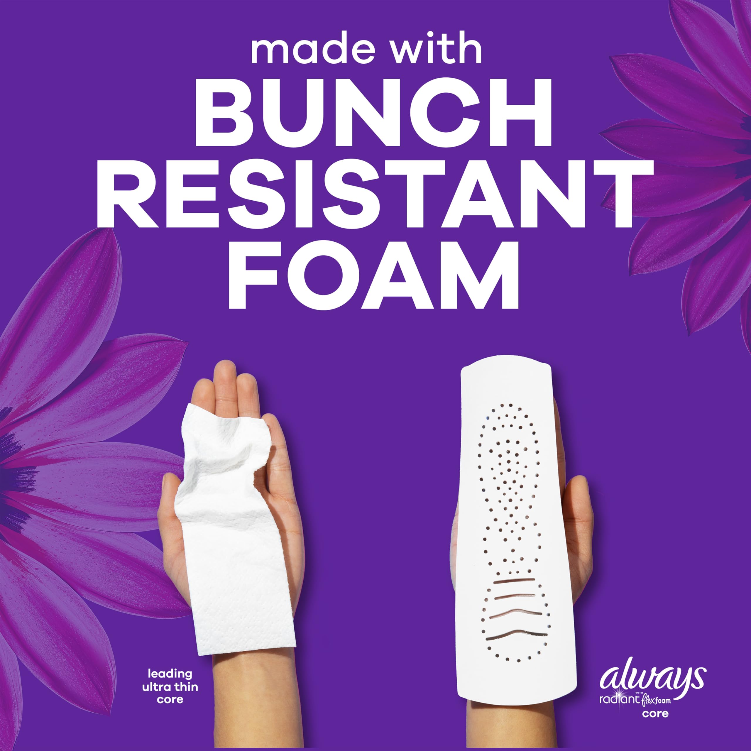 Always Radiant with FlexFoam Pads, Size 5, Extra Heavy Overnight Absorbency, with Wings, Lightly Scented, Up to ZERO leaks, ZERO feel, ZERO odor, 54 Count 🍁 All In One Marketplace Canada