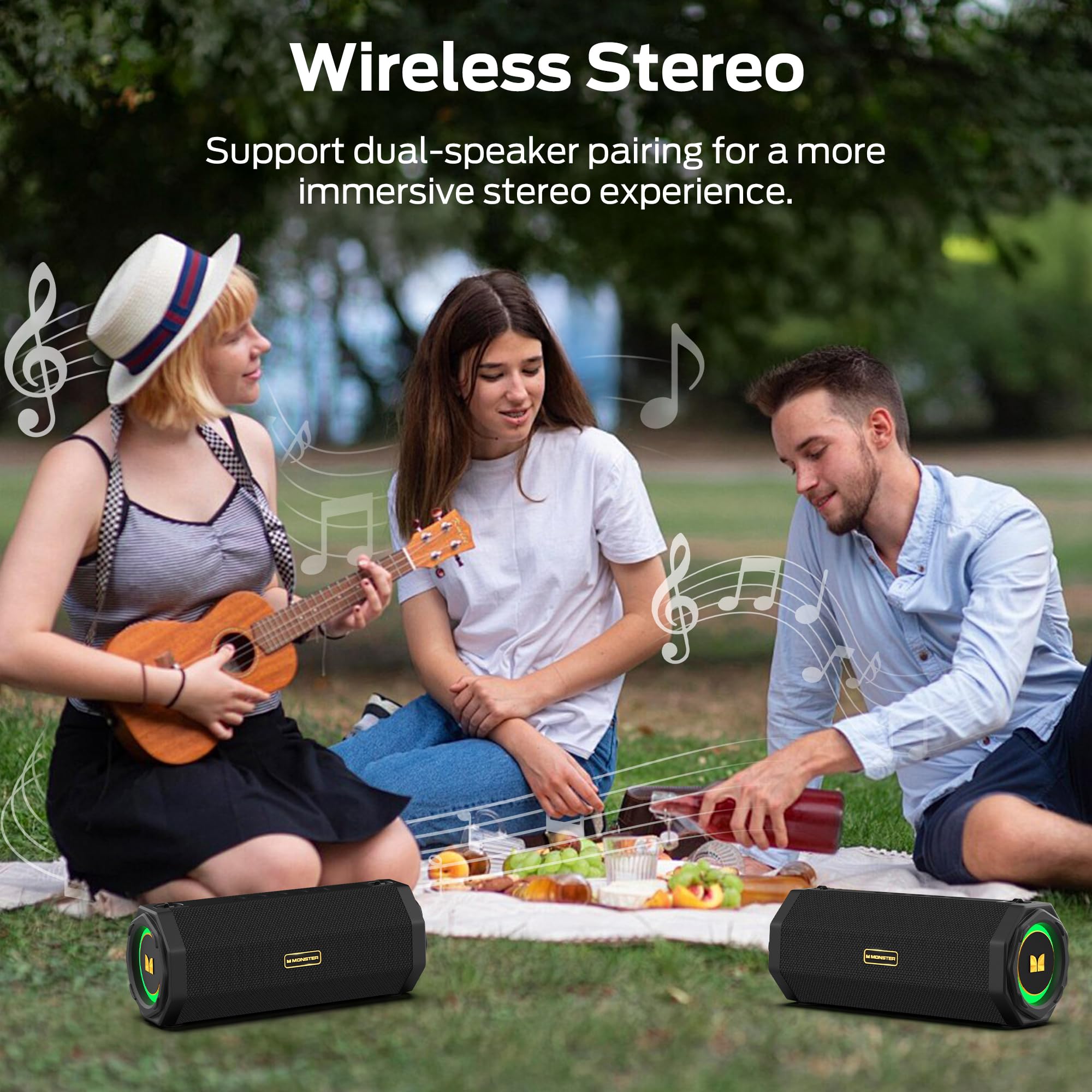 Monster Speaker S200 Wireless Portable Bluetooth Speaker, 24H Playtime, IPX6 Waterproof, 50W Stereo Sound, Bluetooth 5.4, Dual Bass Speakers, Perfect for Home, Parties, and Travel.Black 🍁 All In One Marketplace Canada