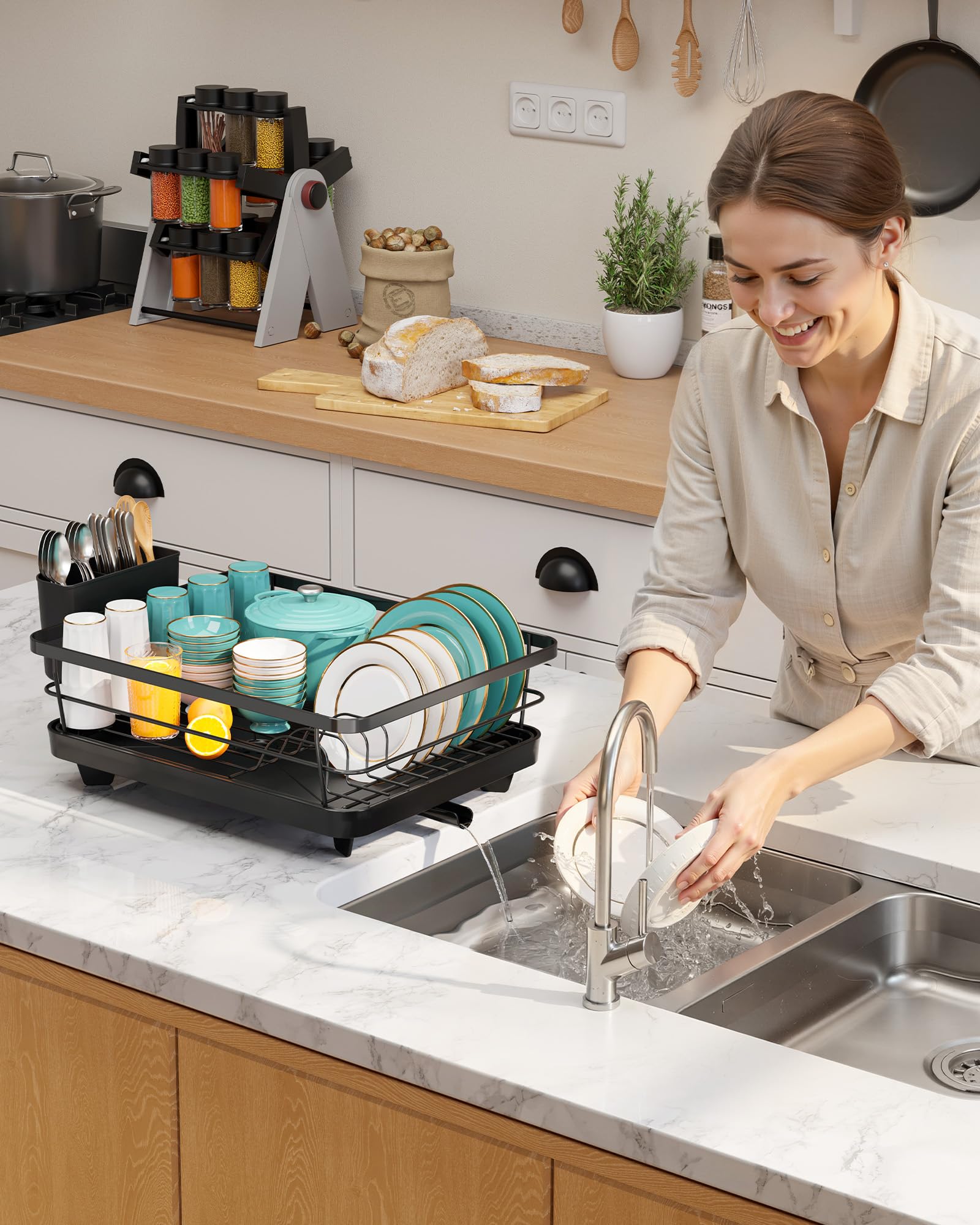 Sakugi Dish Drying Rack - Compact Dish Racks with Drain Board for Kitchen Counter, Durable Stainless Steel Dish Rack Used in Sink & on Countertop, Dark Black, Large 🍁 All In One Marketplace Canada