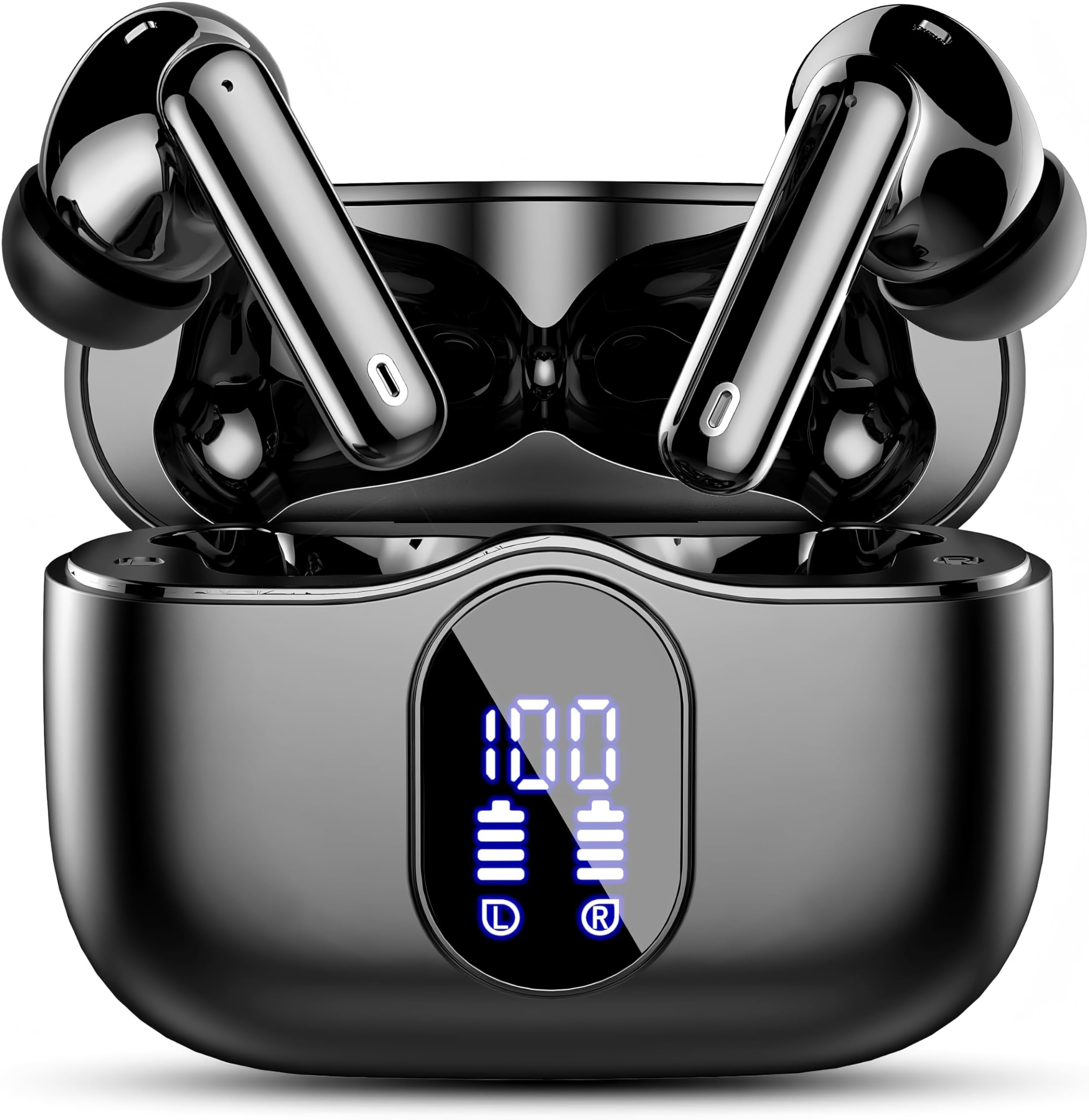 Wireless Earbuds, Bluetooth Headphones 5.4 HiFi Stereo, Wireless Earphones with ENC Noise Cancelling Mic, IP7 Waterproof in Ear Headphones, LED Digital Display Ear Buds, Touch Control, Black 🍁 All In One Marketplace Canada