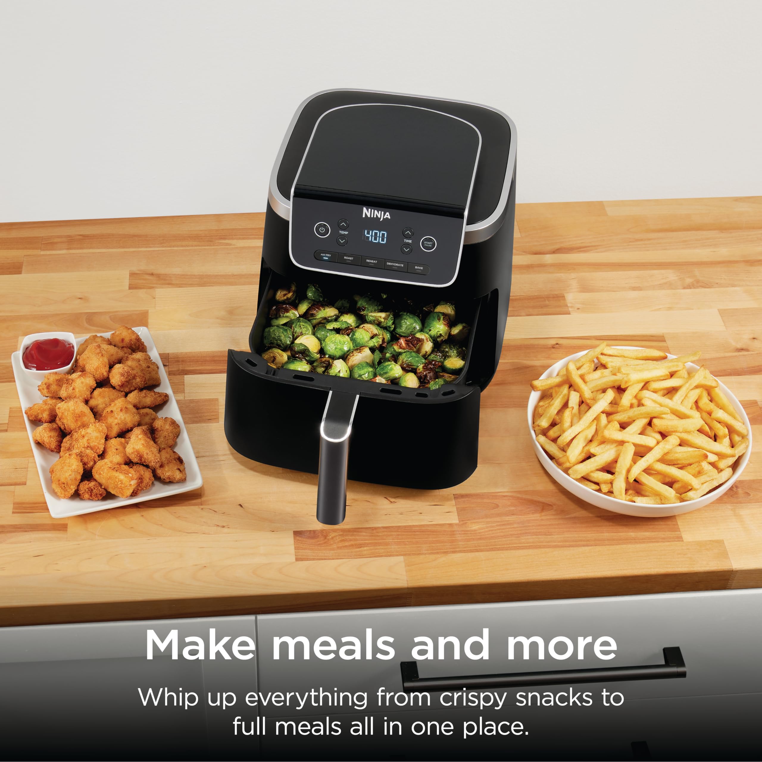 Ninja Air Fryer Pro 5-in-1, 5 QT Capacity, Air Fry, Bake, Roast, Reheat, and Dehydrate, Air Crisp Technology, Nonstick Basket & Crisper Plate, Grey, AF142C 🍁 All In One Marketplace Canada