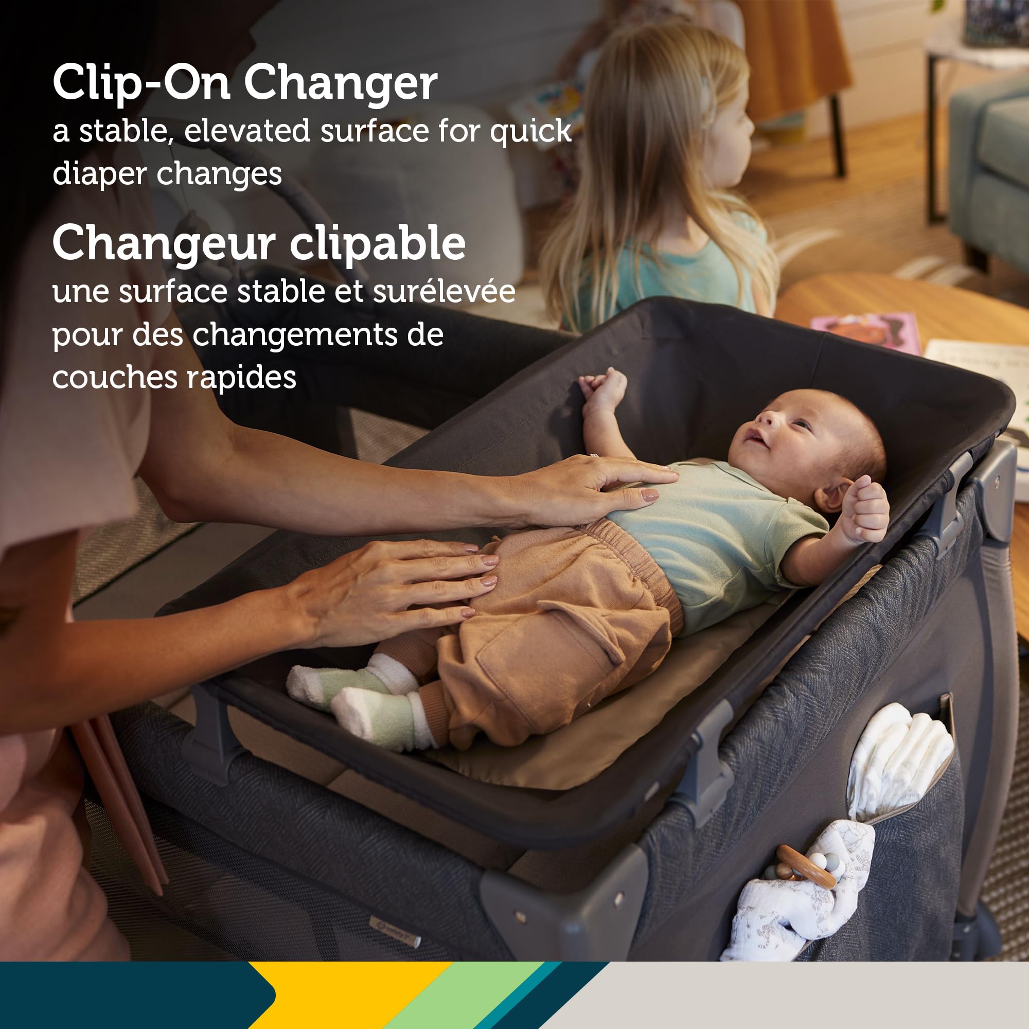 Safety 1st Amherst Baby Playard – 3-in-1 Travel-Ready Playard, Bassinet & Changer with Storage, Toy Bar – for Newborn to Toddler – Stardust 🍁 All In One Marketplace Canada