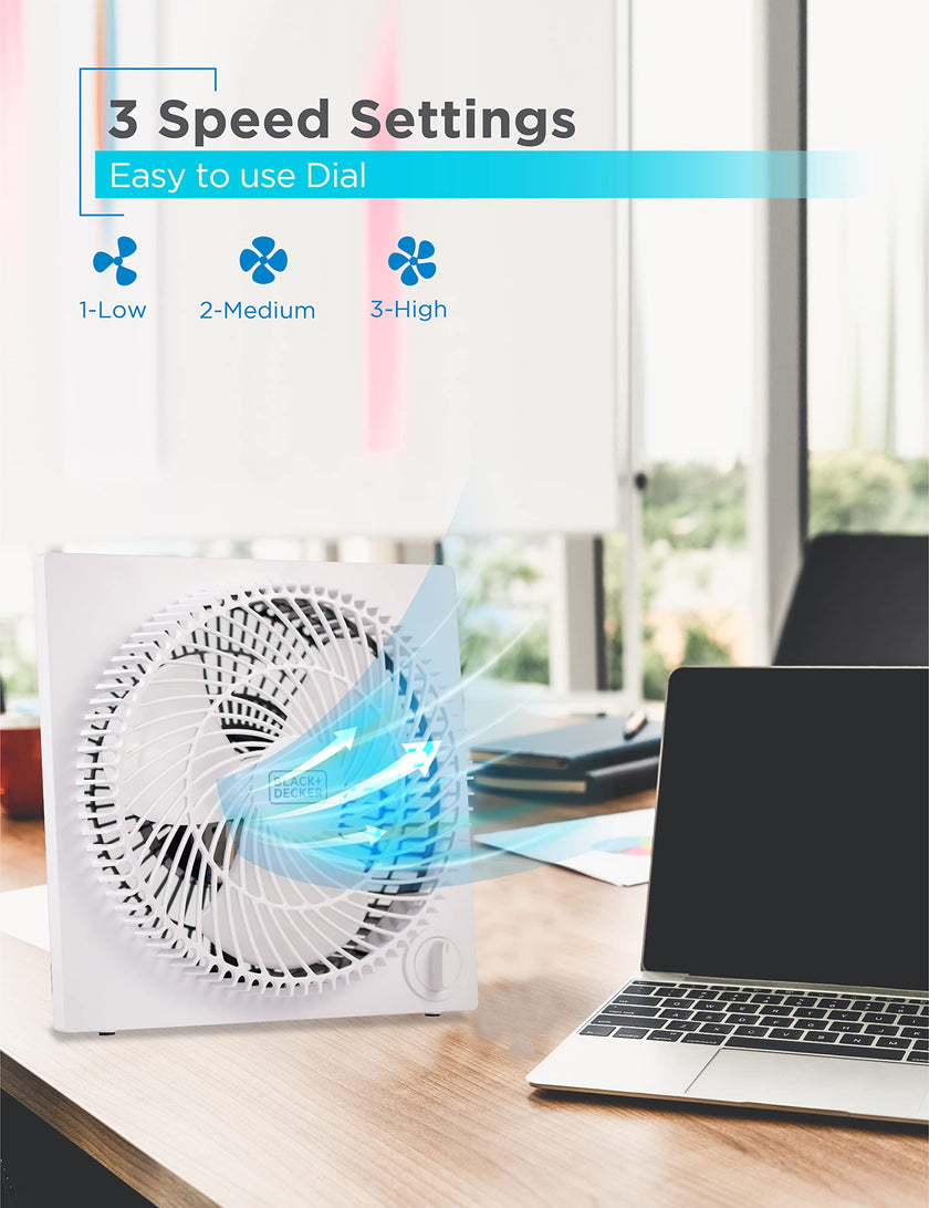 Black & Decker 9 in. Frameless Tabletop Box Fan, White 🍁 All In One Marketplace Canada
