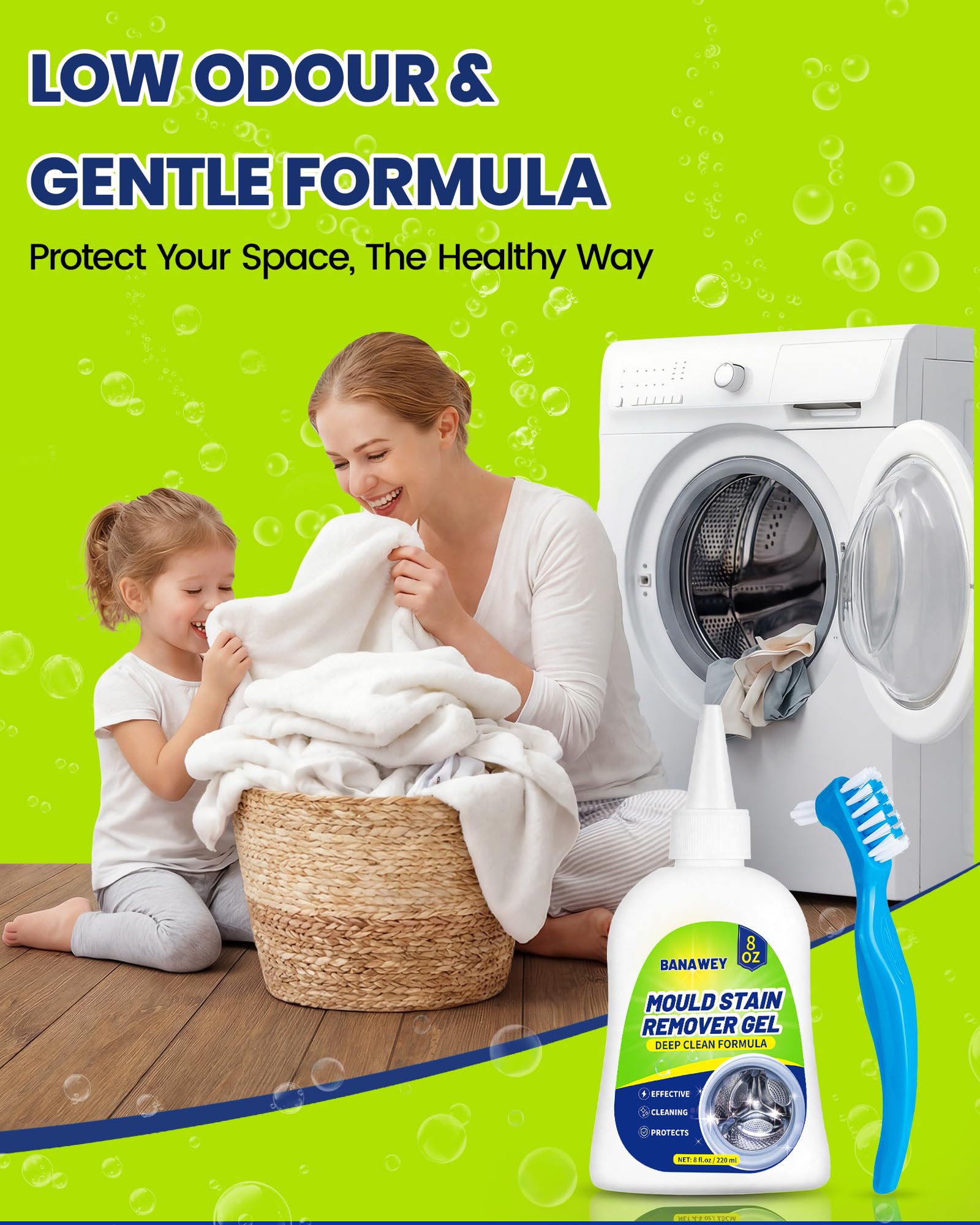 Mould Remover Gel - Household Washing Machine Cleaner, Tile Grout Cleaner with Brush, Mildew Stain Remover for Washer Rubber, Shower, Bathroom, Bathtub Caulk, Kitchen Sink, Fridge Seal, Wall - 8 Fl Oz 🍁 All In One Marketplace Canada