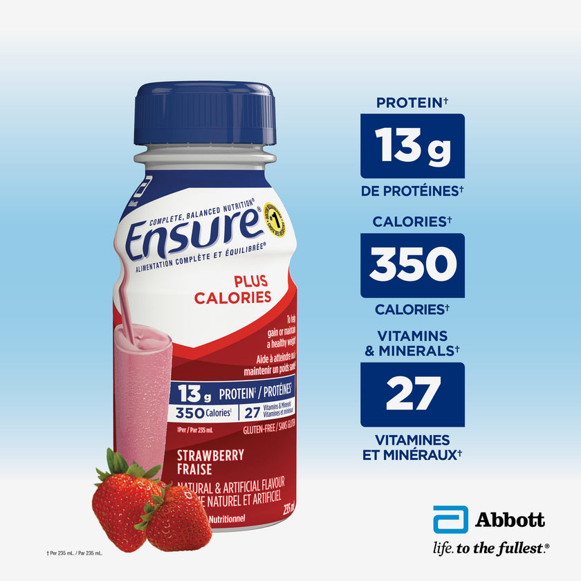 Ensure Plus Calories, Nutritional Supplement Shake Value Pack, To Help With Healthy Weight Gain Or Maintenance, Strawberry, 24 x 235-mL Bottles 🍁 All In One Marketplace Canada