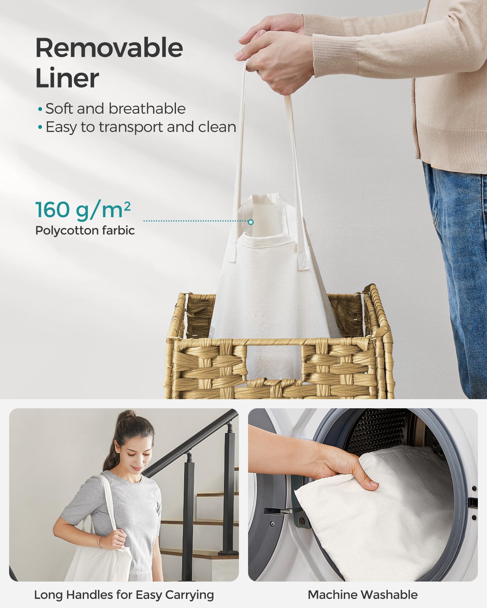 SONGMICS Laundry Hamper with Lid, 23.8 Gallon (90 L) Synthetic Rattan Clothes Laundry Basket with Lid and Handles, Foldable, Removable Liner, Natural ULCB051N01V1 🍁 All In One Marketplace Canada