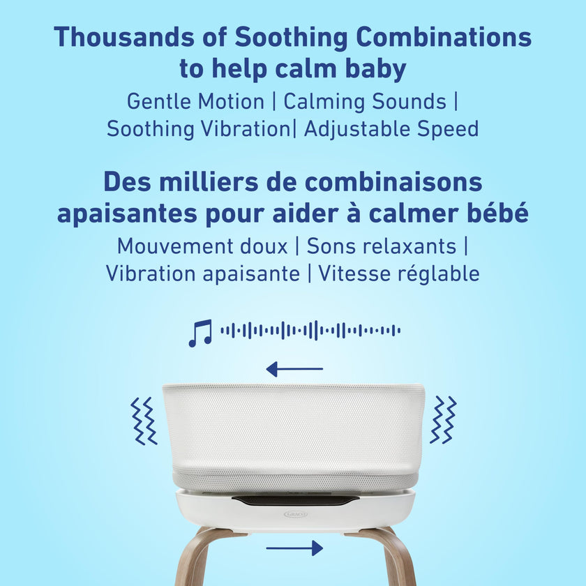 Graco SmartSense Soothing Baby Bassinet & Rocker with Cry Detection Technology, Includes 100% Organic Cotton Sheet, Luna 🍁 All In One Marketplace Canada