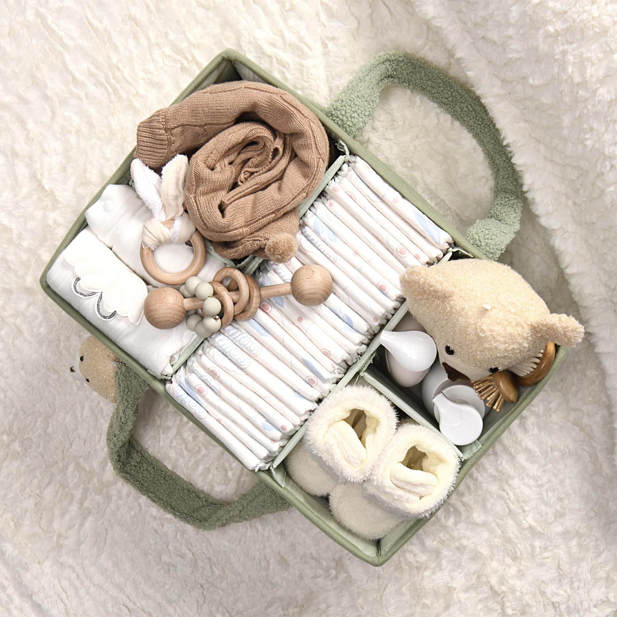 PeraBella Baby Diaper Caddy Organizer, Baby Organizers and Storage for Changing Table, Babies Shower Gift Basket for Boy &Girl, Nursery Essentials Car Caddy Organizer with Handle, Green Diaper Basket 🍁 All In One Marketplace Canada