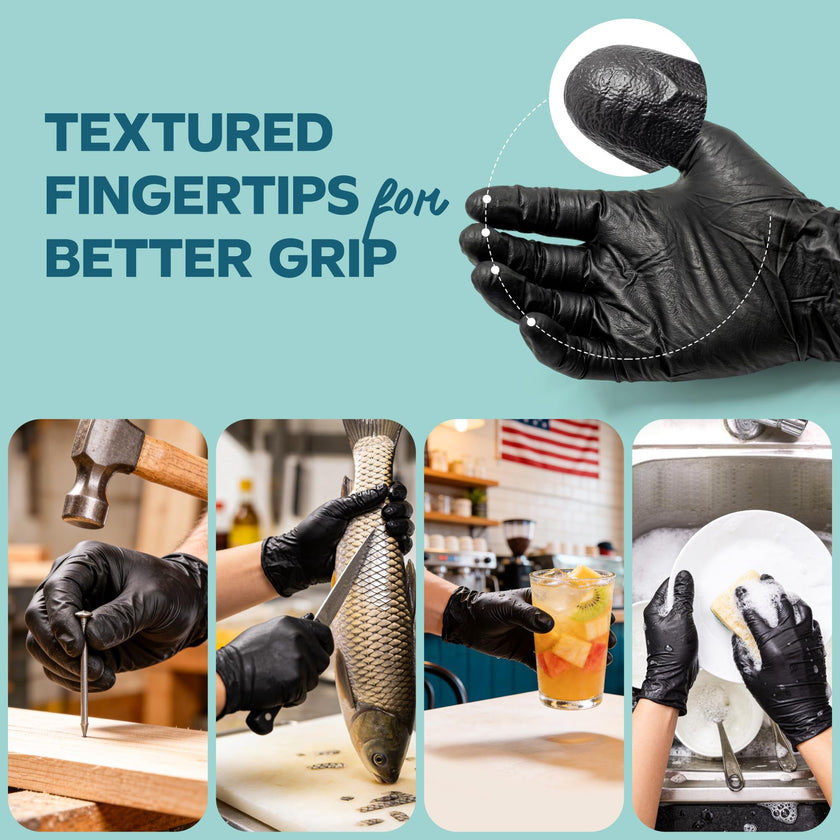 Gusto Black Nitrile Gloves [100 Count] Disposable Heavy Duty 6 Mil - Large 🍁 All In One Marketplace Canada