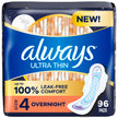 Always Ultra Thin Feminine Pads with Wings for Women, Size 4, Overnight Absorbency, Unscented, 96 Count 🍁 All In One Marketplace Canada