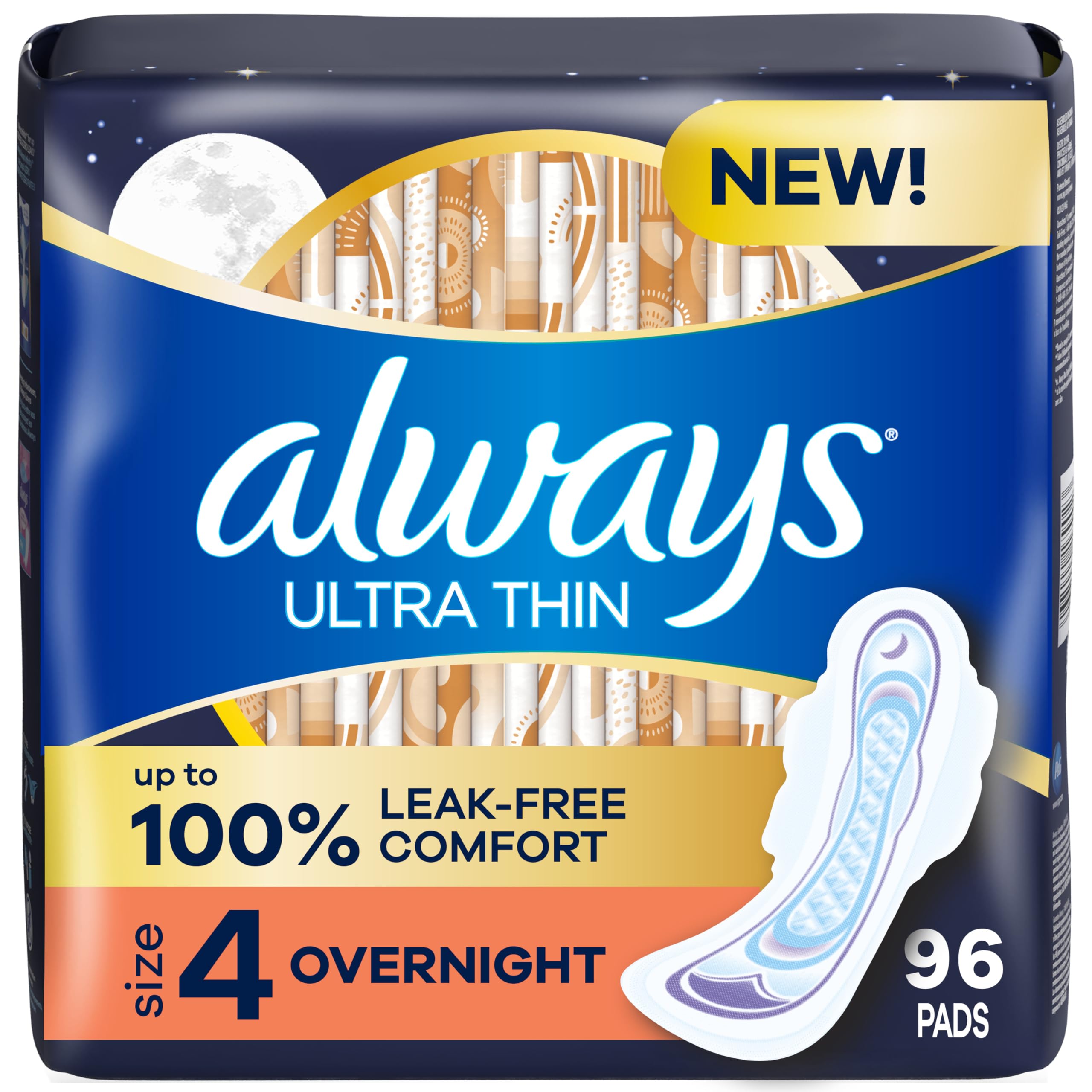 Always Ultra Thin Feminine Pads with Wings for Women, Size 4, Overnight Absorbency, Unscented, 96 Count 🍁 All In One Marketplace Canada
