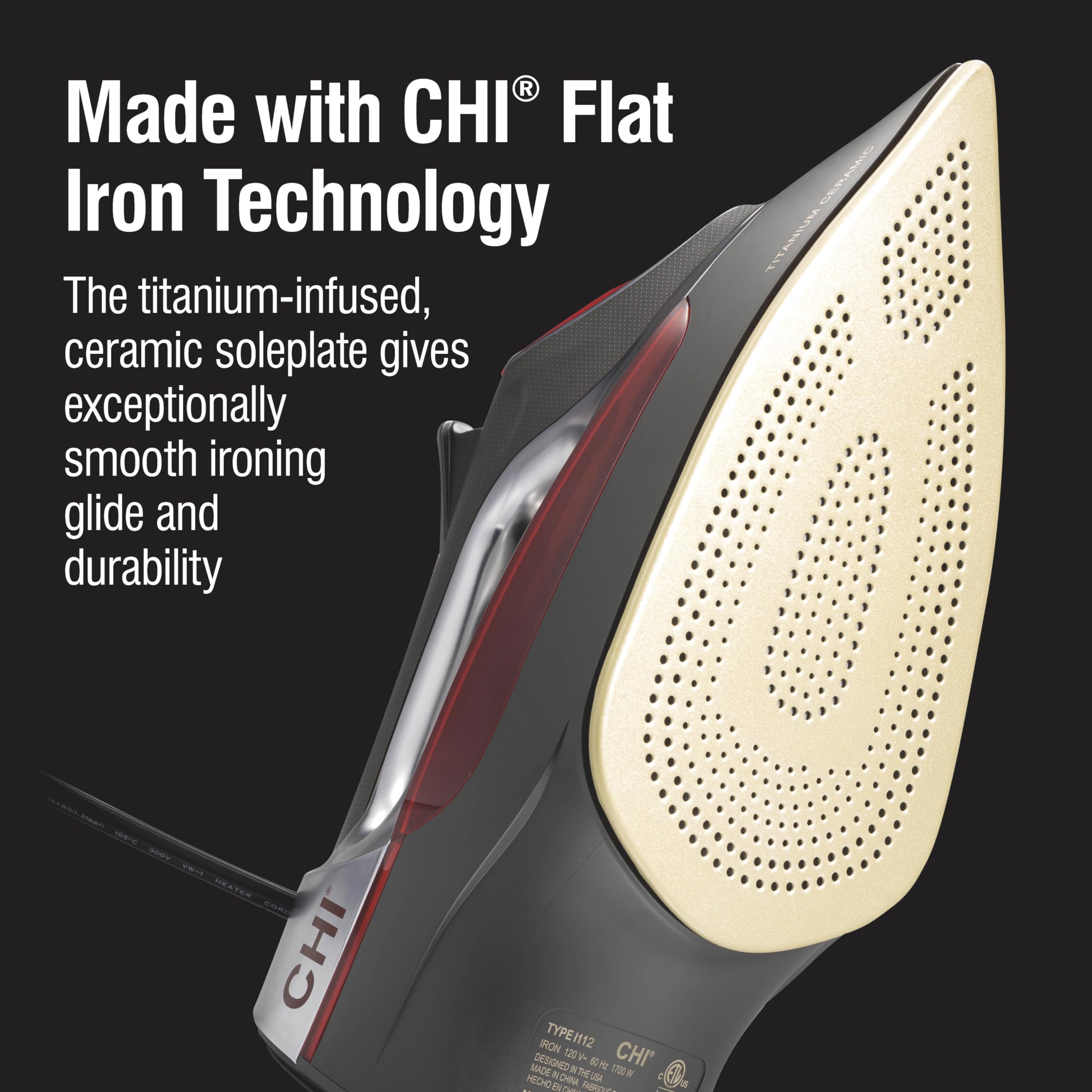 CHI Steam Iron for Clothes with 8’ Retractable Cord, 1700 Watts, 3-Way Auto Shutoff, 400+ Holes, Professional Grade, Temperature Control Dial, Titanium Infused Ceramic Soleplate, Silver (13106) 🍁 All In One Marketplace Canada